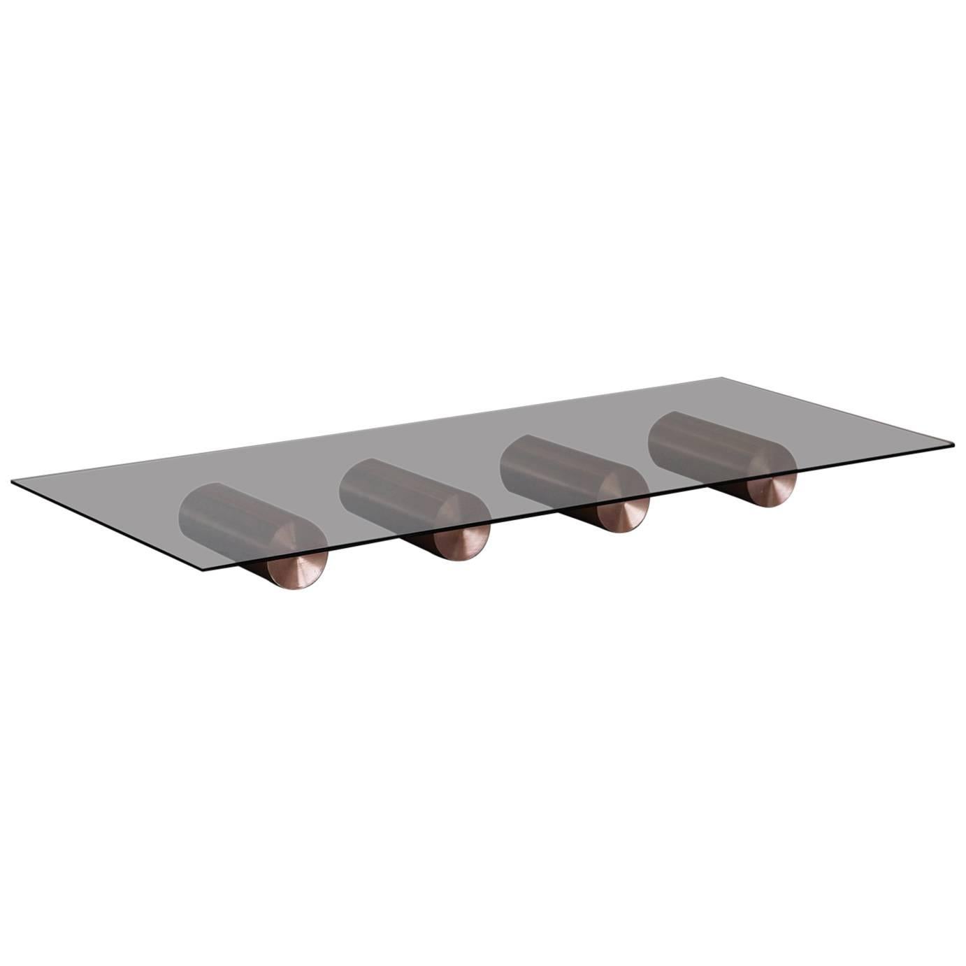 21st Century Minimalist Solid Copper and Glass, Low Coffee Table For Sale