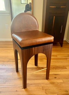 21st Century Minimalist Walnut and Leather Swivel Counter Stool