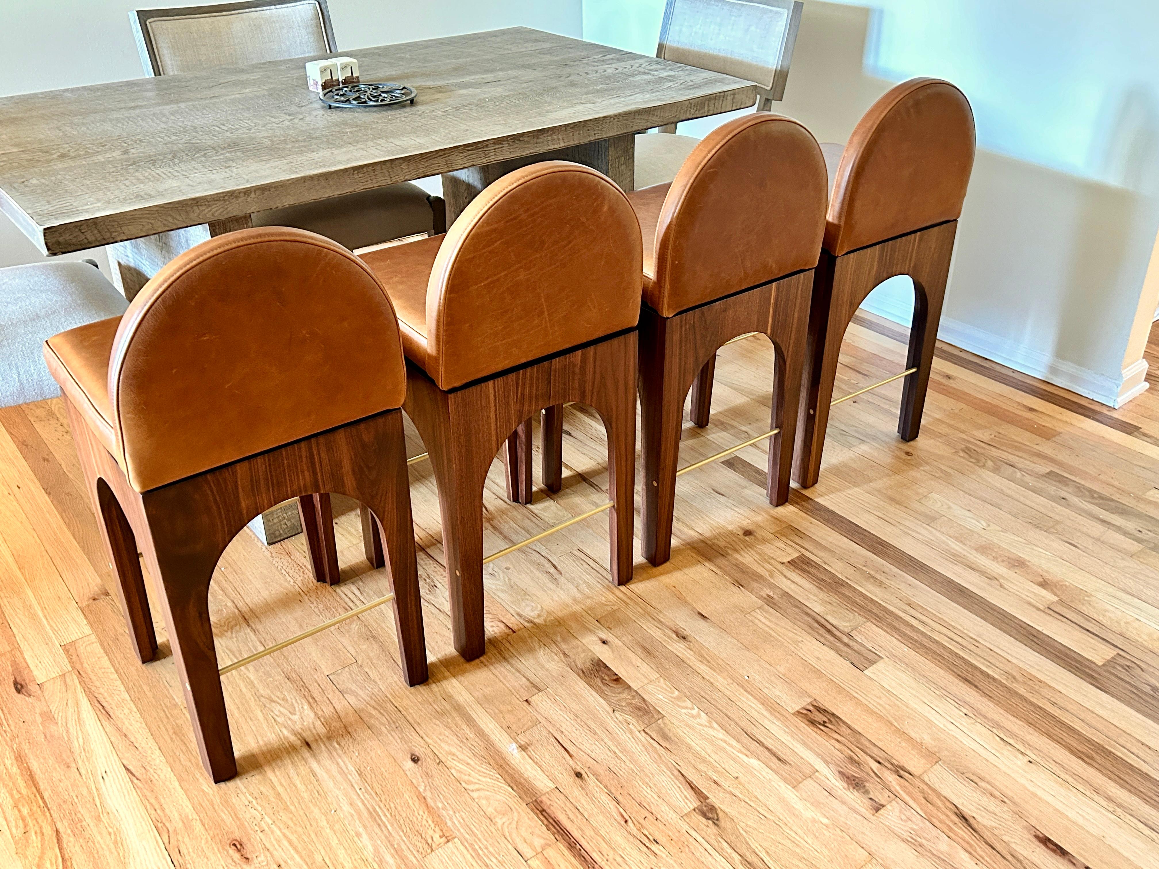 21st Century Minimalist Walnut and Leather Swivel Counter Stool In New Condition In Oakhurst, NJ