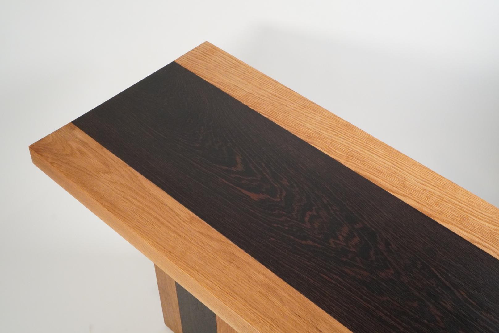 Hand-Crafted 21st Century Minimalist Wenge and White Oak Plank Bench For Sale
