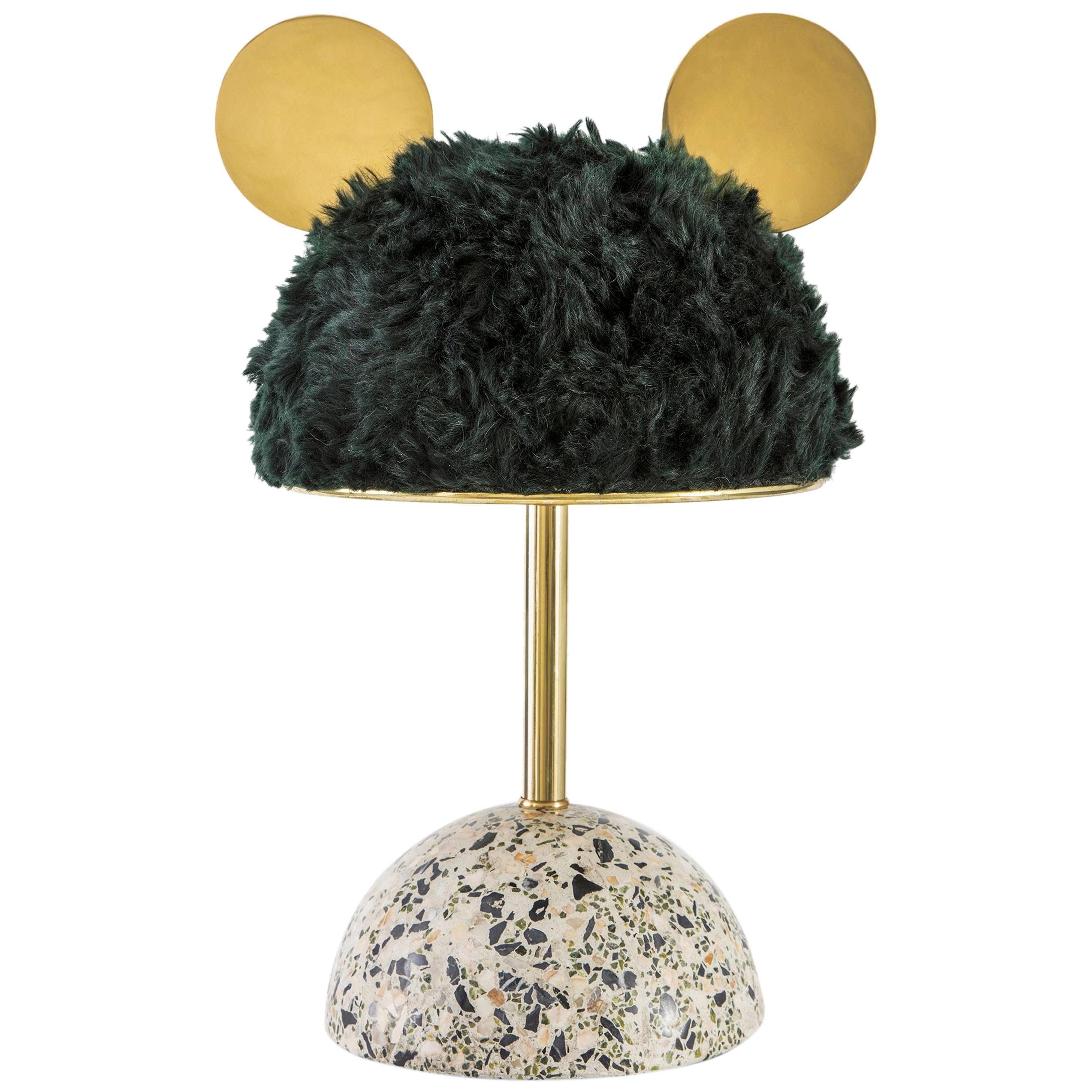 21st Century Minos Table Lamp in Green Mohair, Terrazzo and Polished Brass For Sale