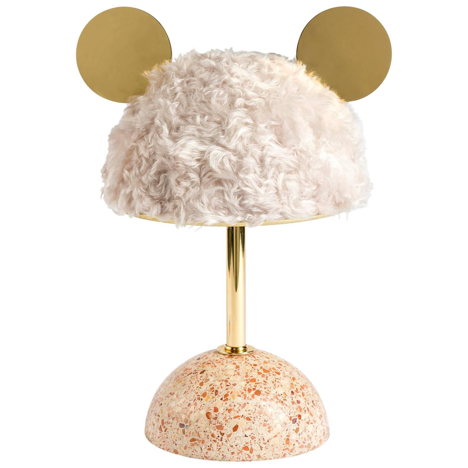 21st Century Minos Table Lamp in White Mohair, Terrazzo and Polished Brass For Sale
