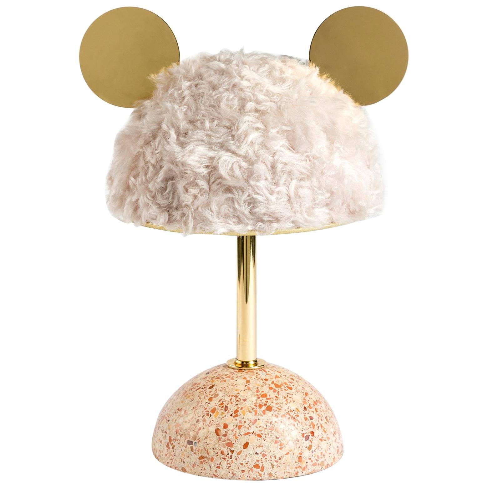 21st Century Minos Table Lamp in White Mohair, Terrazzo and Polished Brass im Angebot