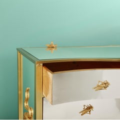 21st Century Mirrored Chest of Drawers with Grasshoppers and Snakes Sculptures