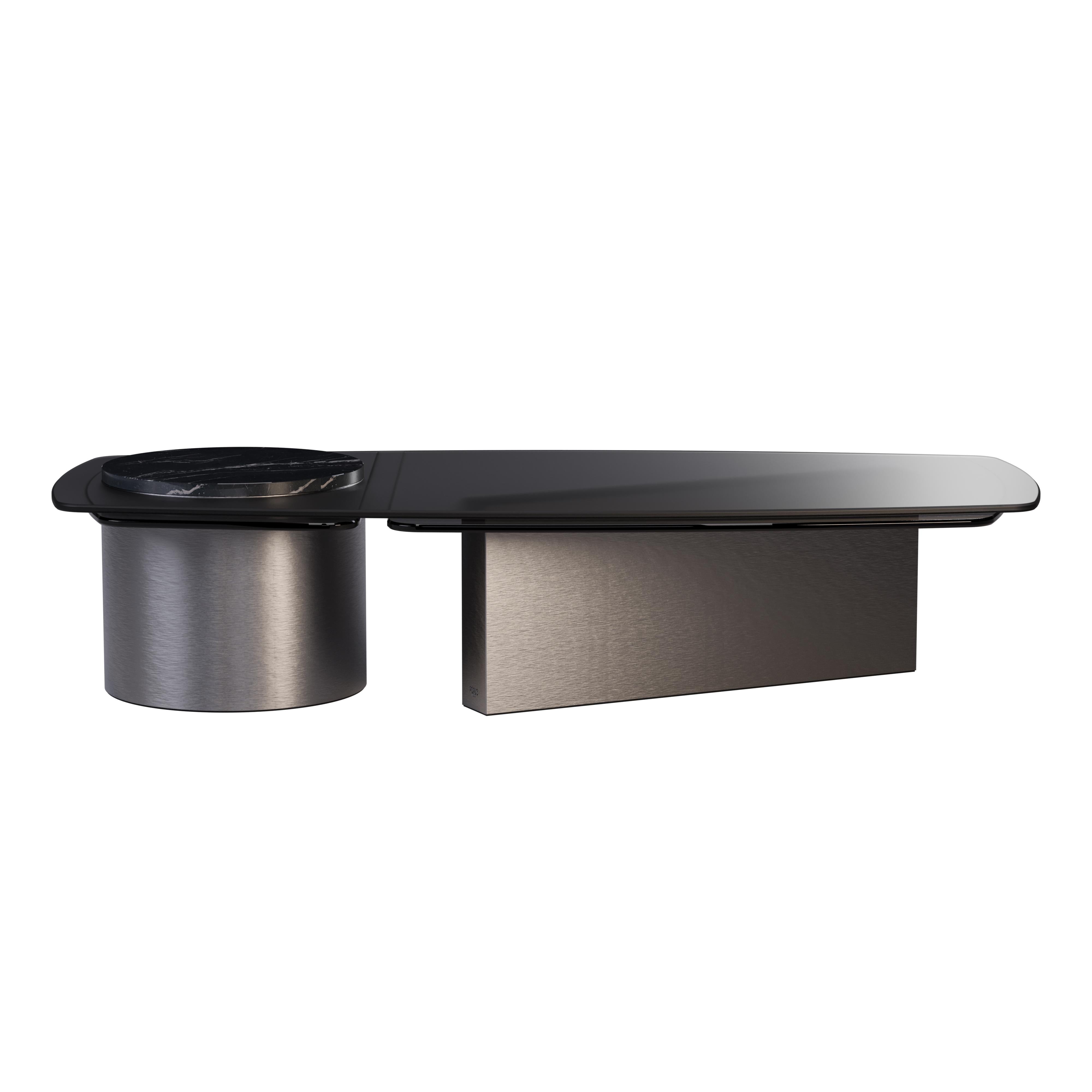 Table centrale Mississippi du 21e siècle en marbre, laiton et verre en vente 4