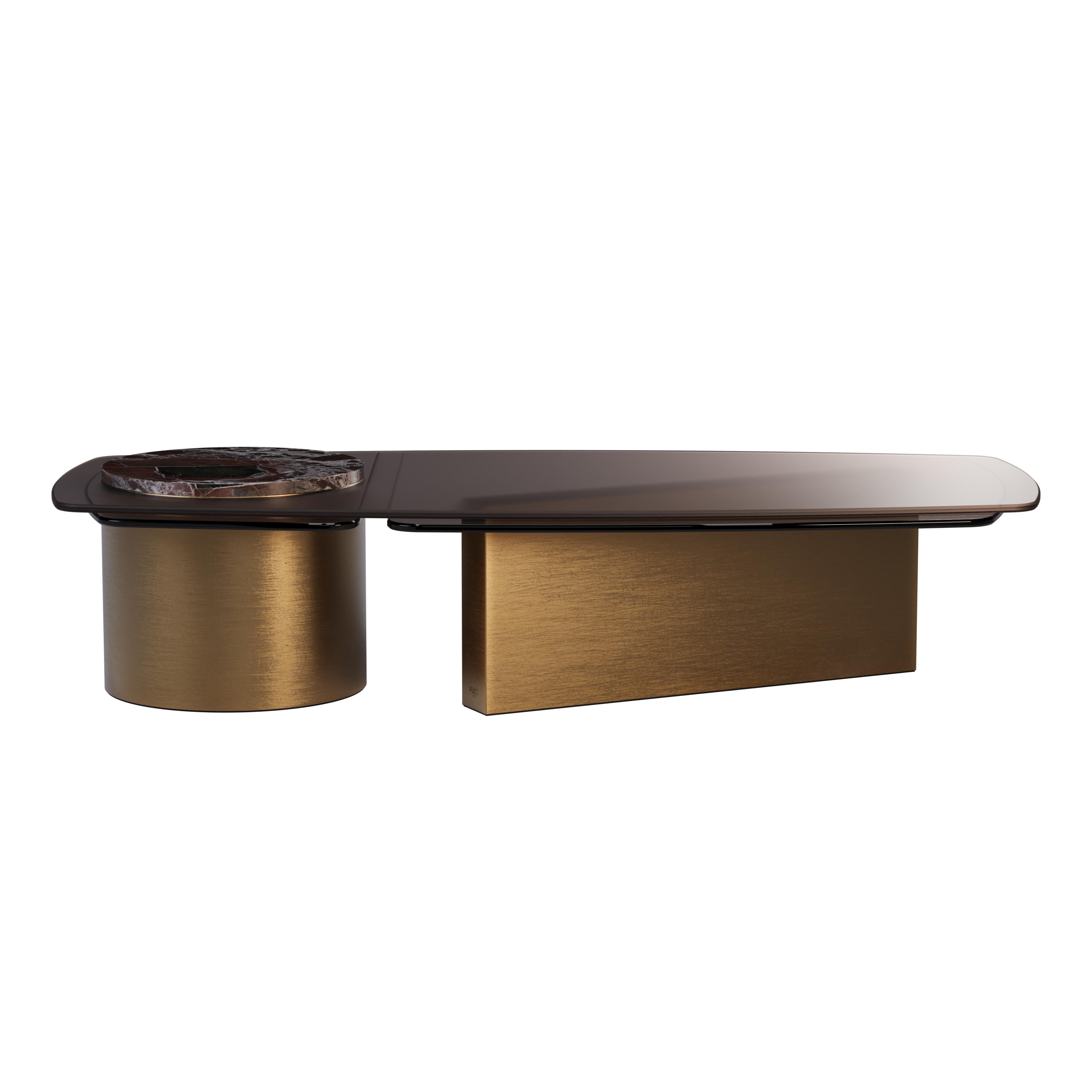 Contemporary 21st Century Mississippi Center Table Marble Brass Glass For Sale