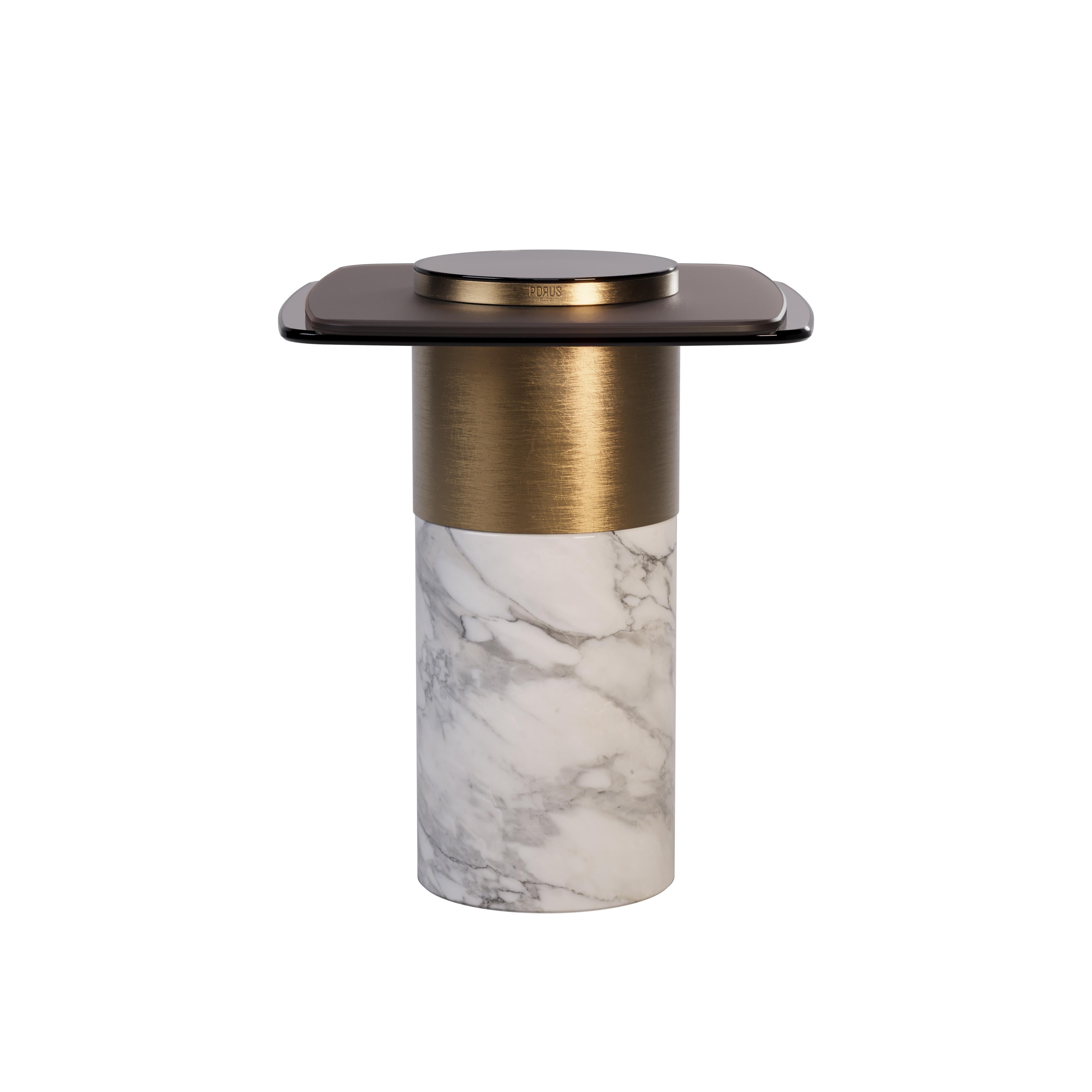 Portuguese 21st Century Mississippi Side Table Marble Brass Glass For Sale