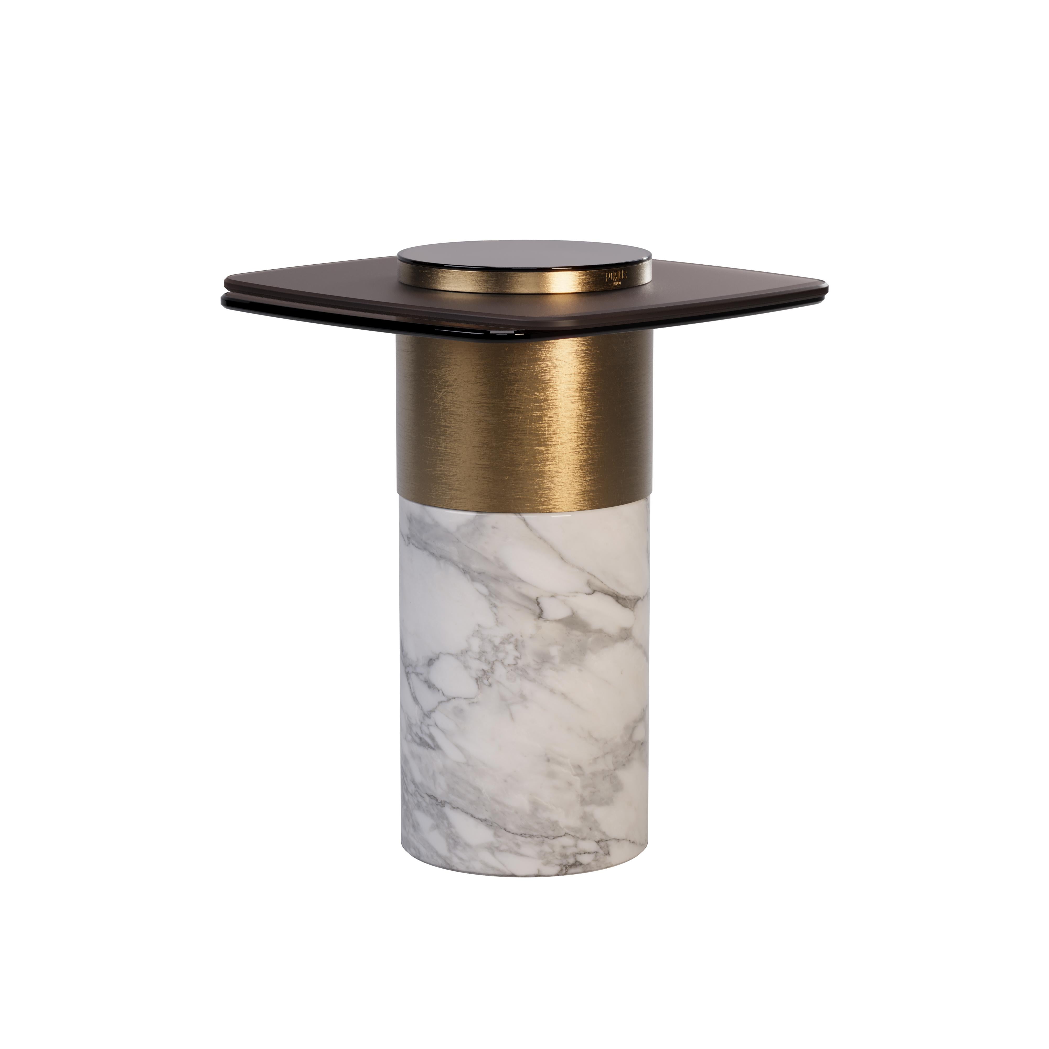 21st Century Mississippi Side Table Marble Brass Glass In New Condition For Sale In RIO TINTO, PT