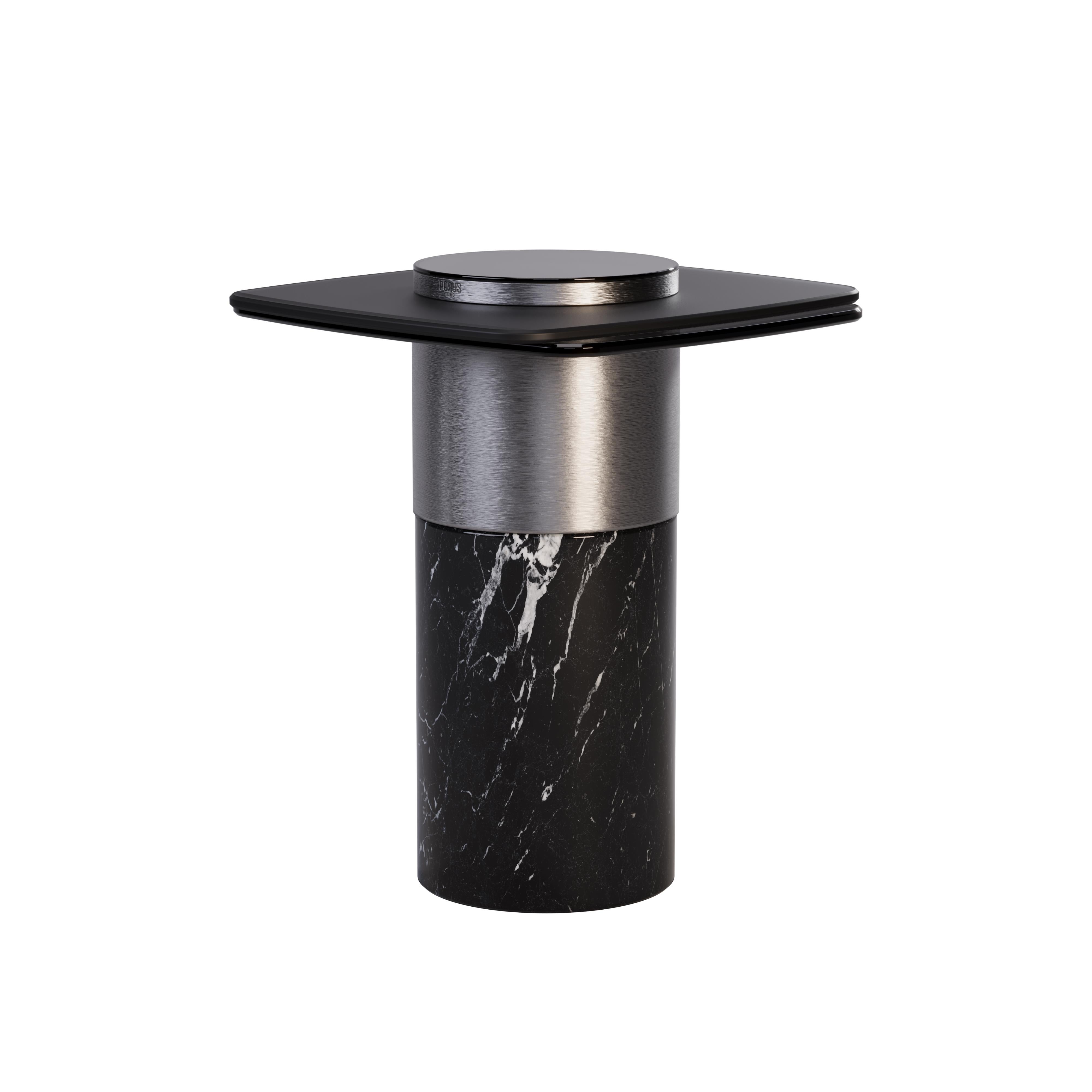 21st Century Mississippi Side Table Marble Brass Glass For Sale 2