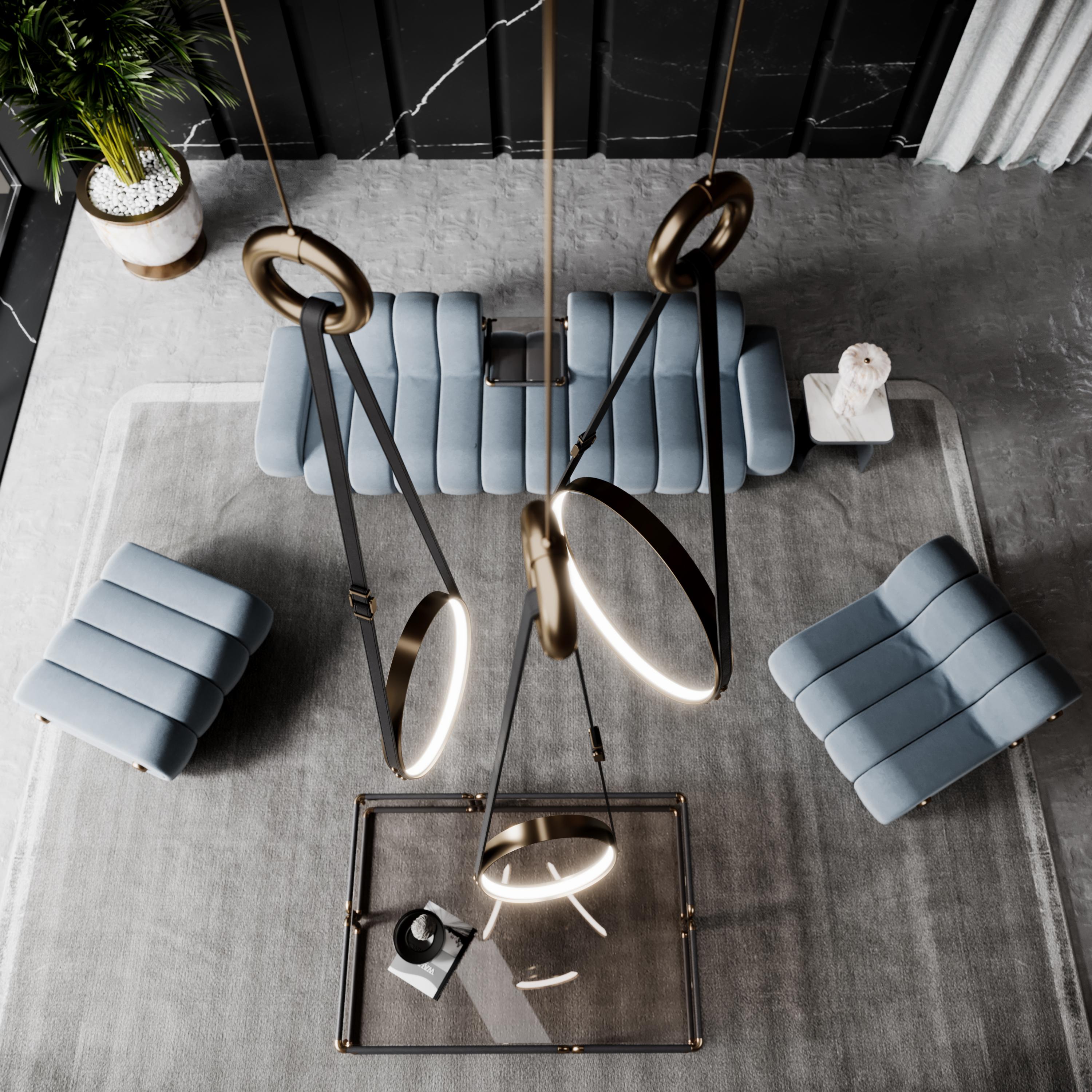 21st Century Missouri II Pendant Lamp Brass Leather Made in Portugal by Porus For Sale 1
