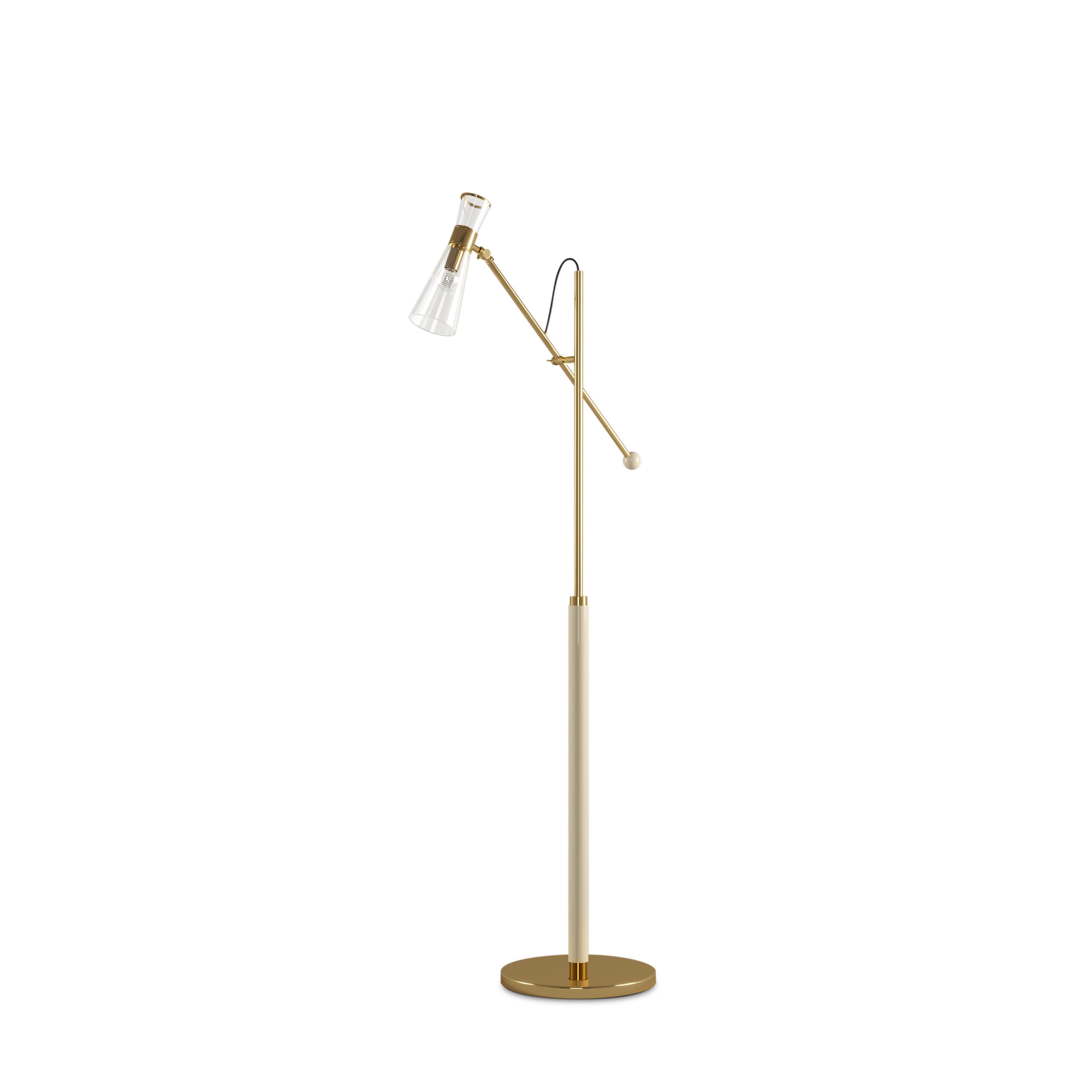 Portuguese 21st Century Mitte Floor Lamp Brass Glass For Sale