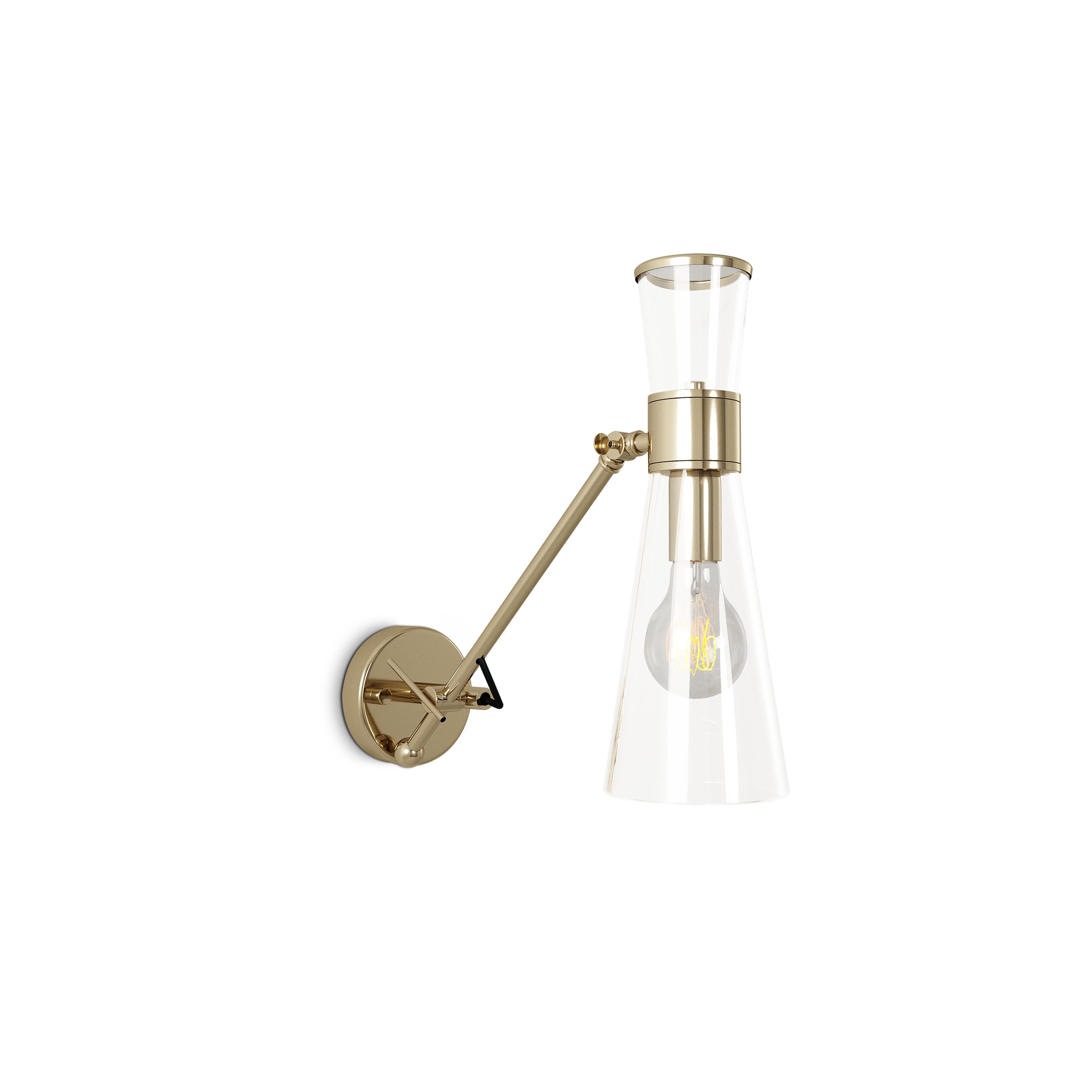 Portuguese 21st Century Mitte Wall Lamp Brass Glass For Sale