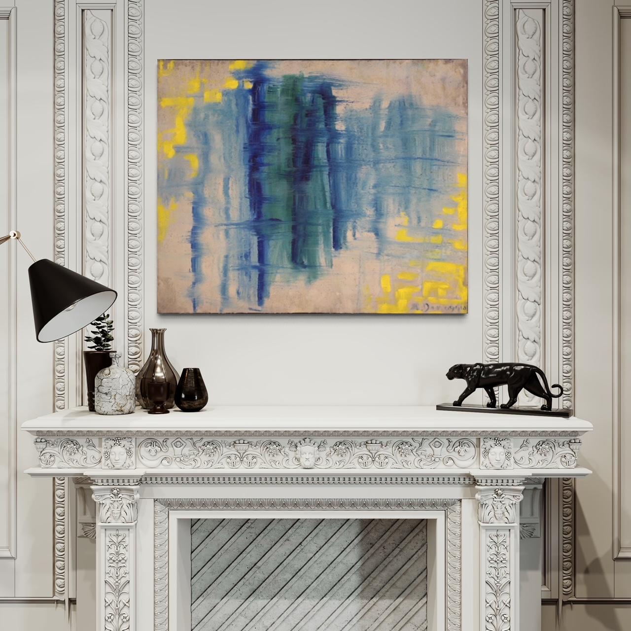 Italian painting dated October 14, 2009. Mixed media artwork on canvas depicting an abstract subject entitled Deep Notes. Painting with a strong visual impact for antique dealers, interior designers and collectors of modern Italian painting.