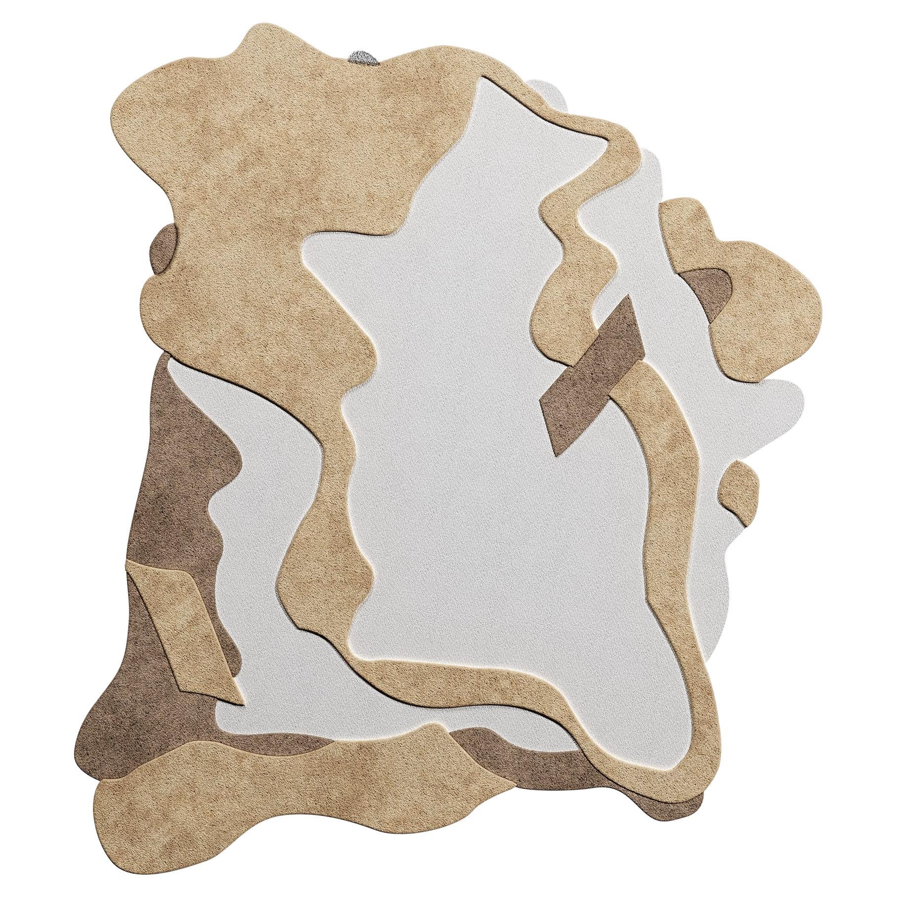 21st Century Modern Abstrakt Unregelmäßige Form Pastell Hand-Tufted Teppich Grau & Creme