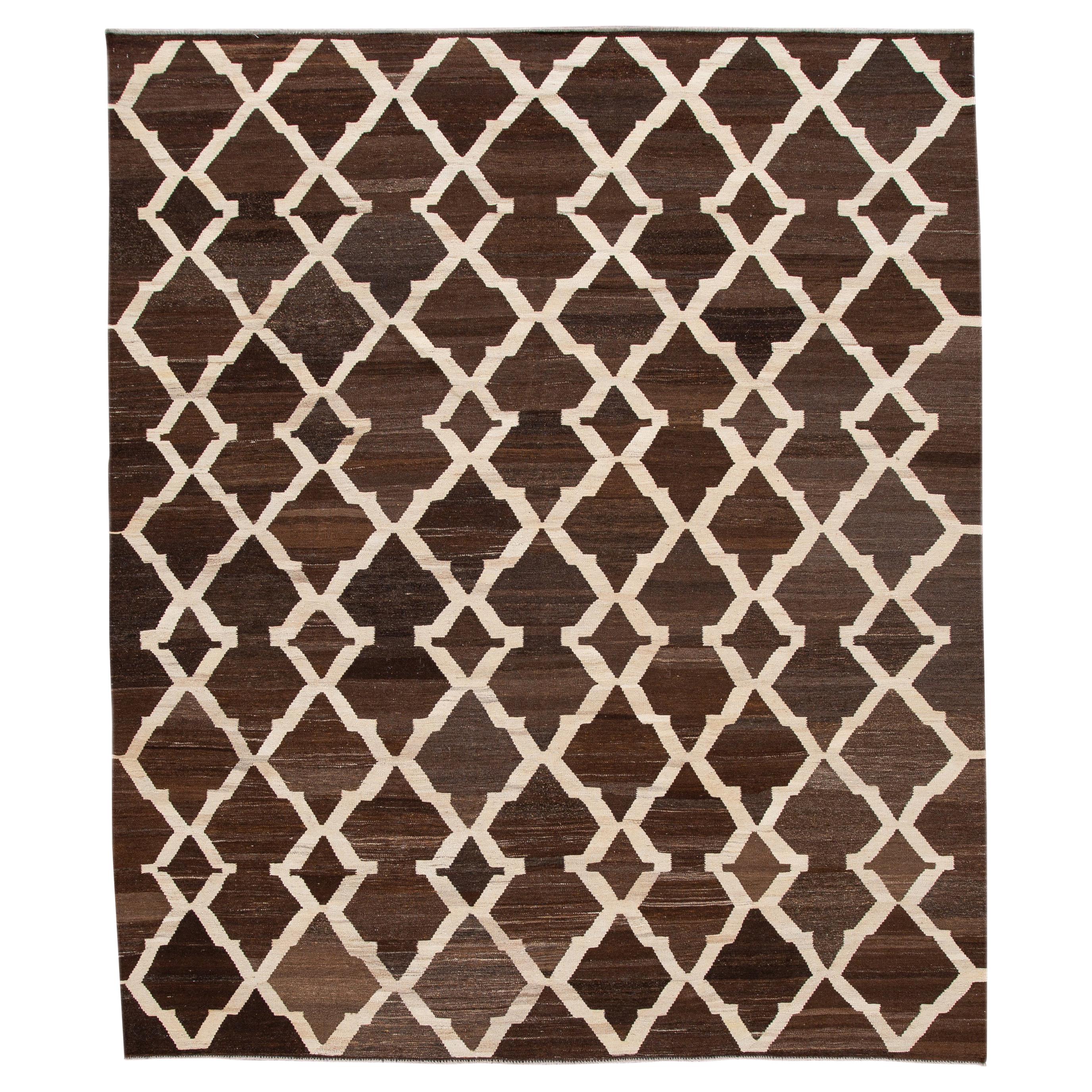 21st Century Modern Abstract Kilim Wool Rug For Sale