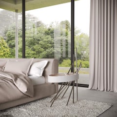 Modern Accent Bedside Table Walnut Wood White Lacquer Brushed Stainless Steel