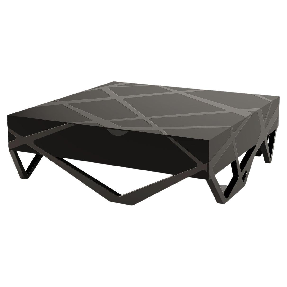 Organic Modern Accent Square Center Coffee Table High-Gloss Matte Black Lacquer For Sale