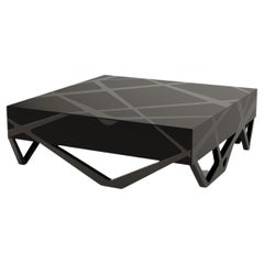 Square Accent Center Coffee Table in High-Gloss and Matte Black Lacquered Wood