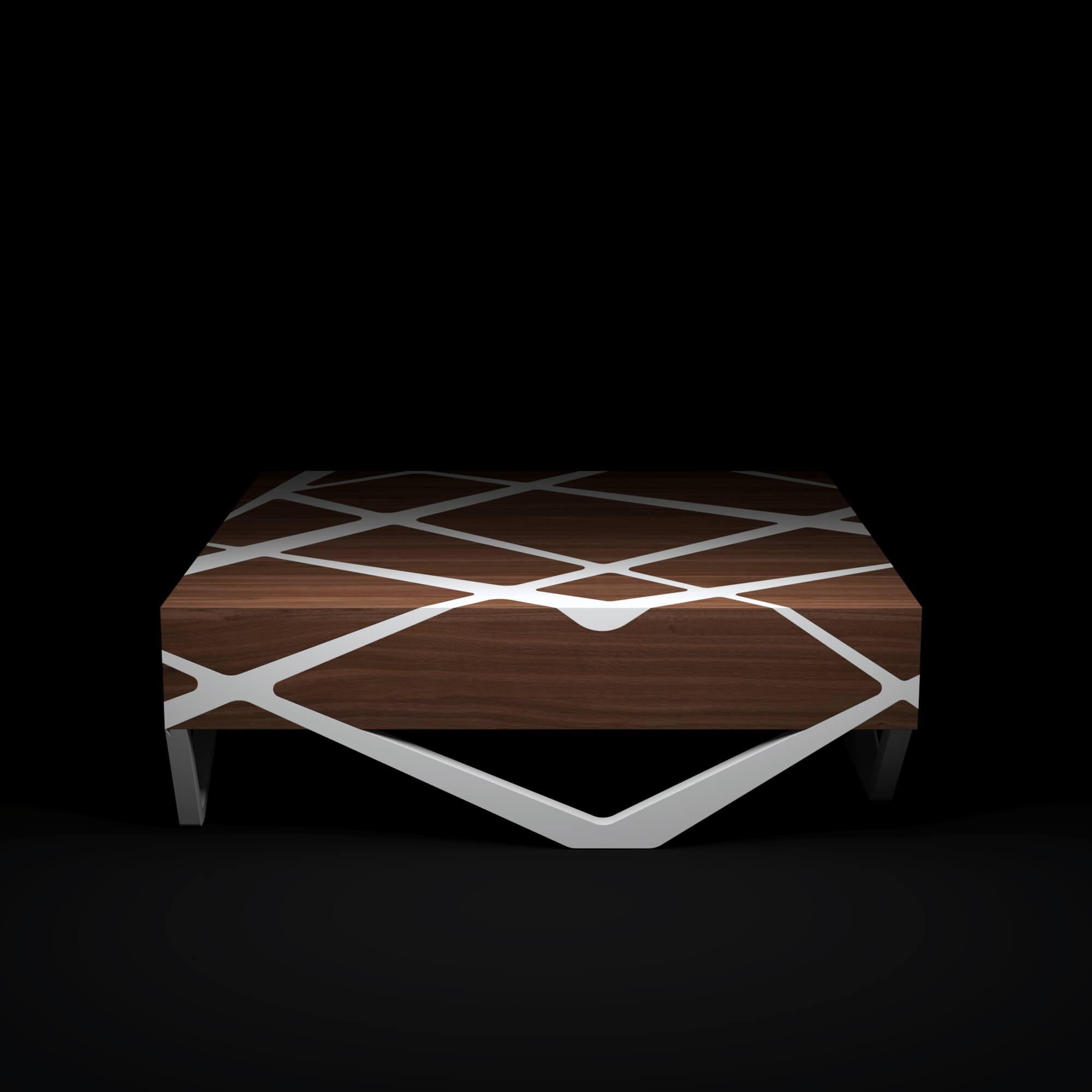 Portugais Table basse carrée d'appoint organique et moderne en bois teinté blanc laqué en vente