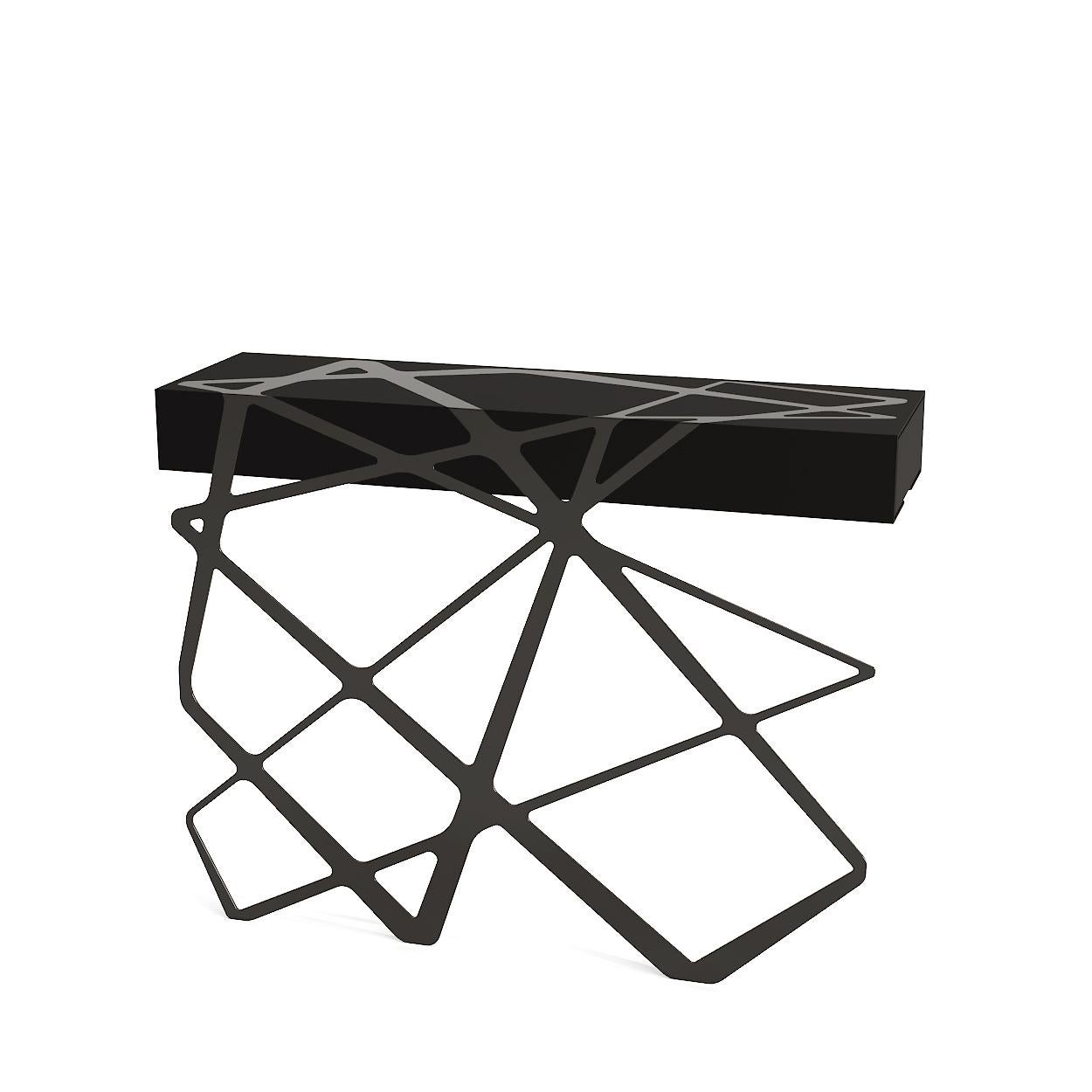 Portuguese Organic Modern Accent Console Table High-Gloss Black Steel Matte Black Lacquer For Sale