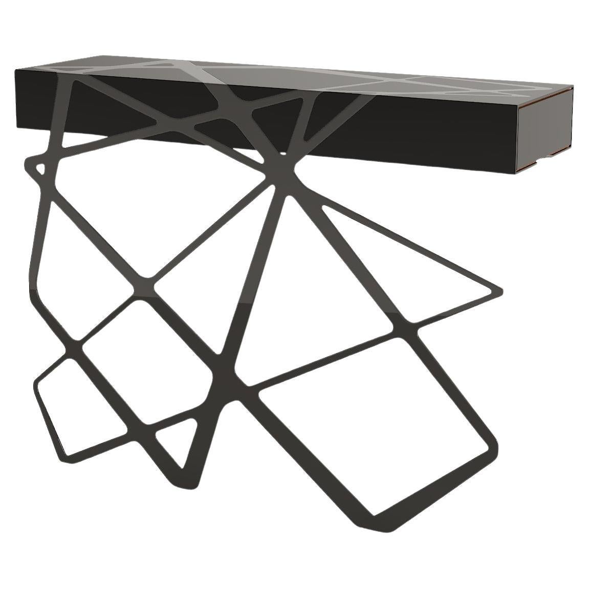 Organic Modern Accent Console Table High-Gloss Black Steel Matte Black Lacquer For Sale