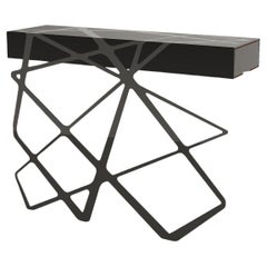 Organic Modern Accent Console Table High-Gloss Black Steel Matte Black Lacquer