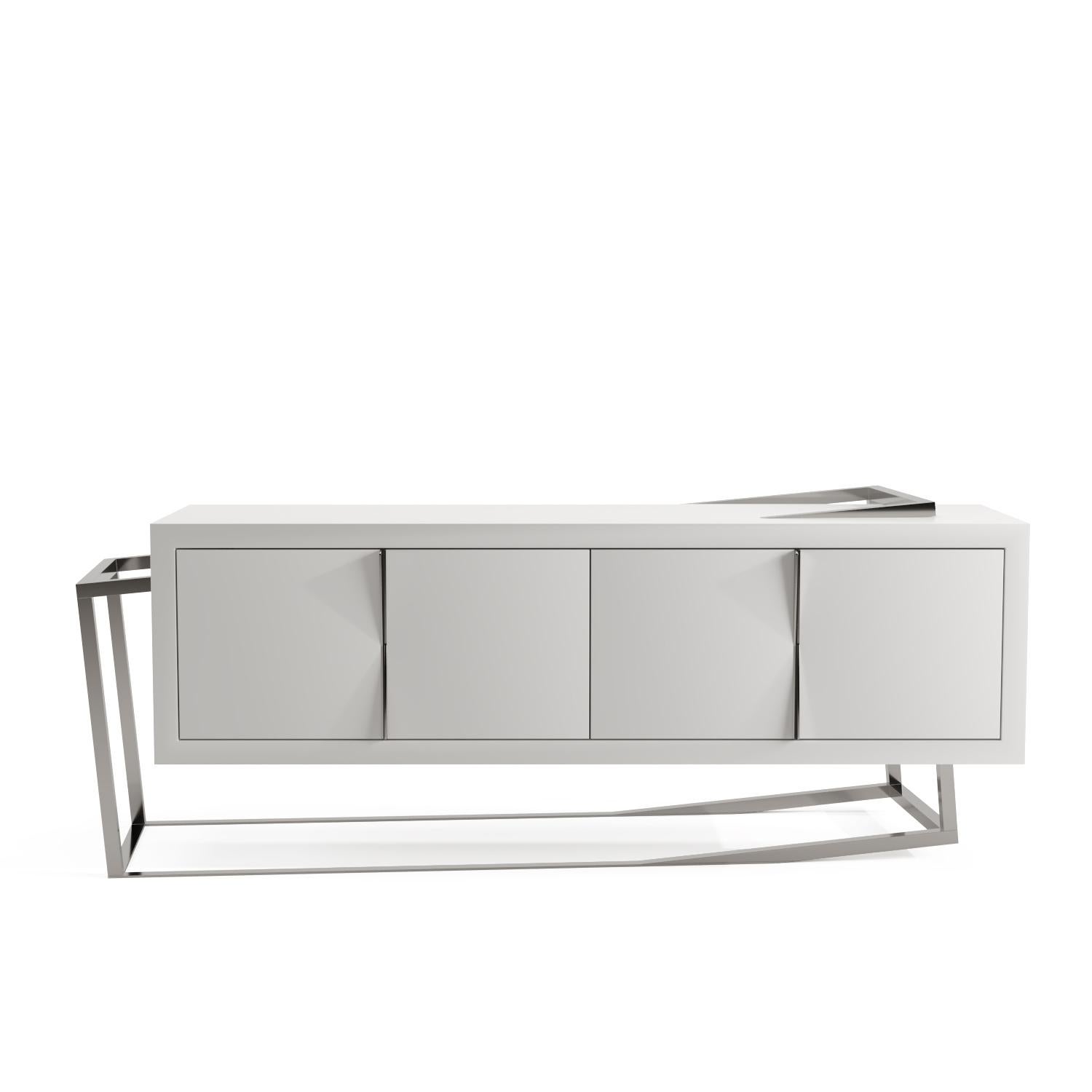 Modern Accent Credenza Sideboard in Tineo Wood and Brushed Stainless Steel For Sale 8