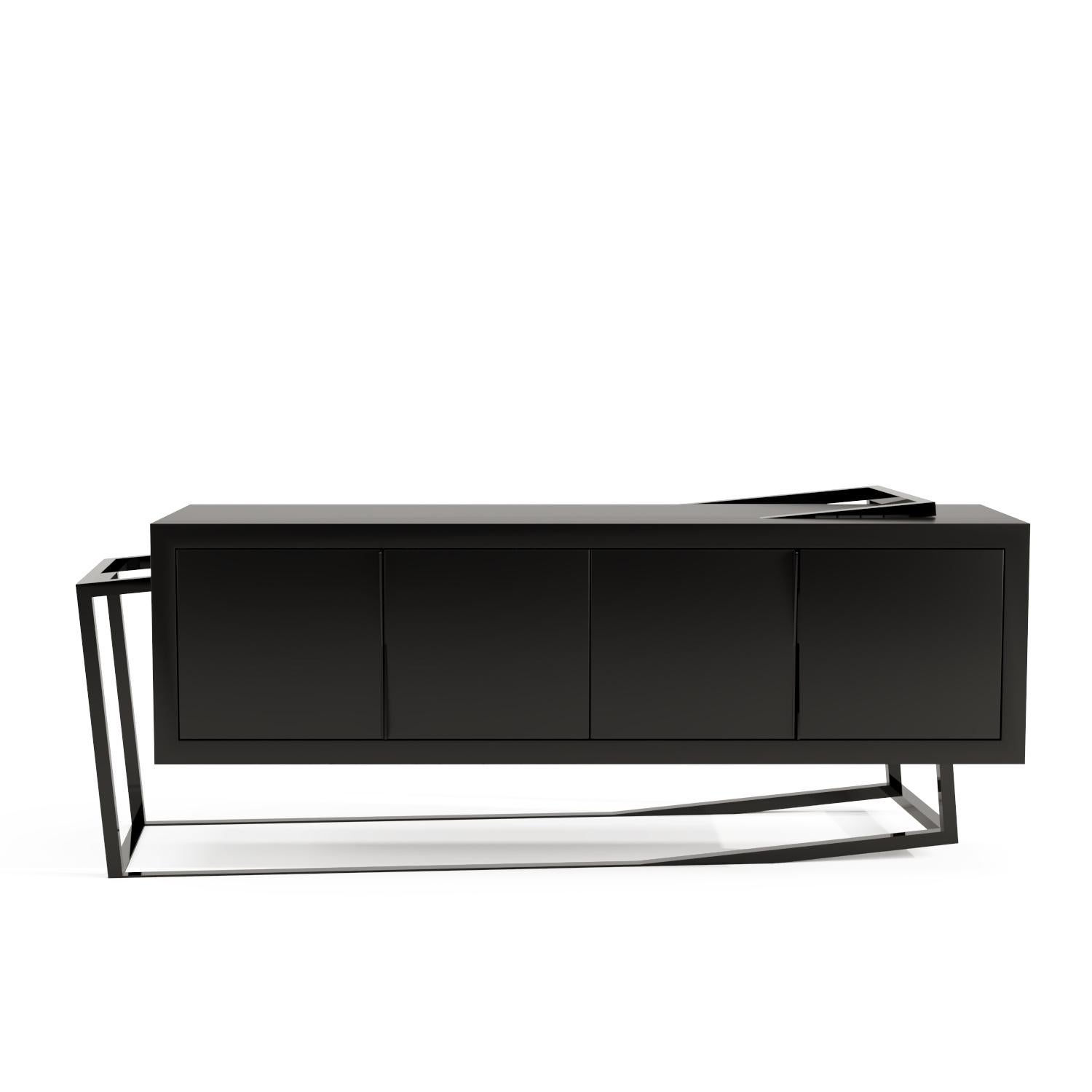 Modern Accent Credenza Sideboard in Tineo Wood and Brushed Stainless Steel For Sale 9