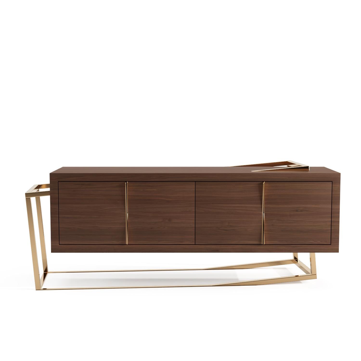 Modern Accent Credenza Sideboard in Tineo Wood and Brushed Stainless Steel For Sale 10