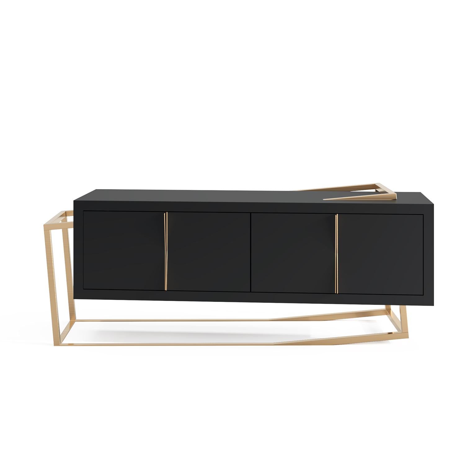 Modern Accent Credenza Sideboard in Tineo Wood and Brushed Stainless Steel For Sale 11