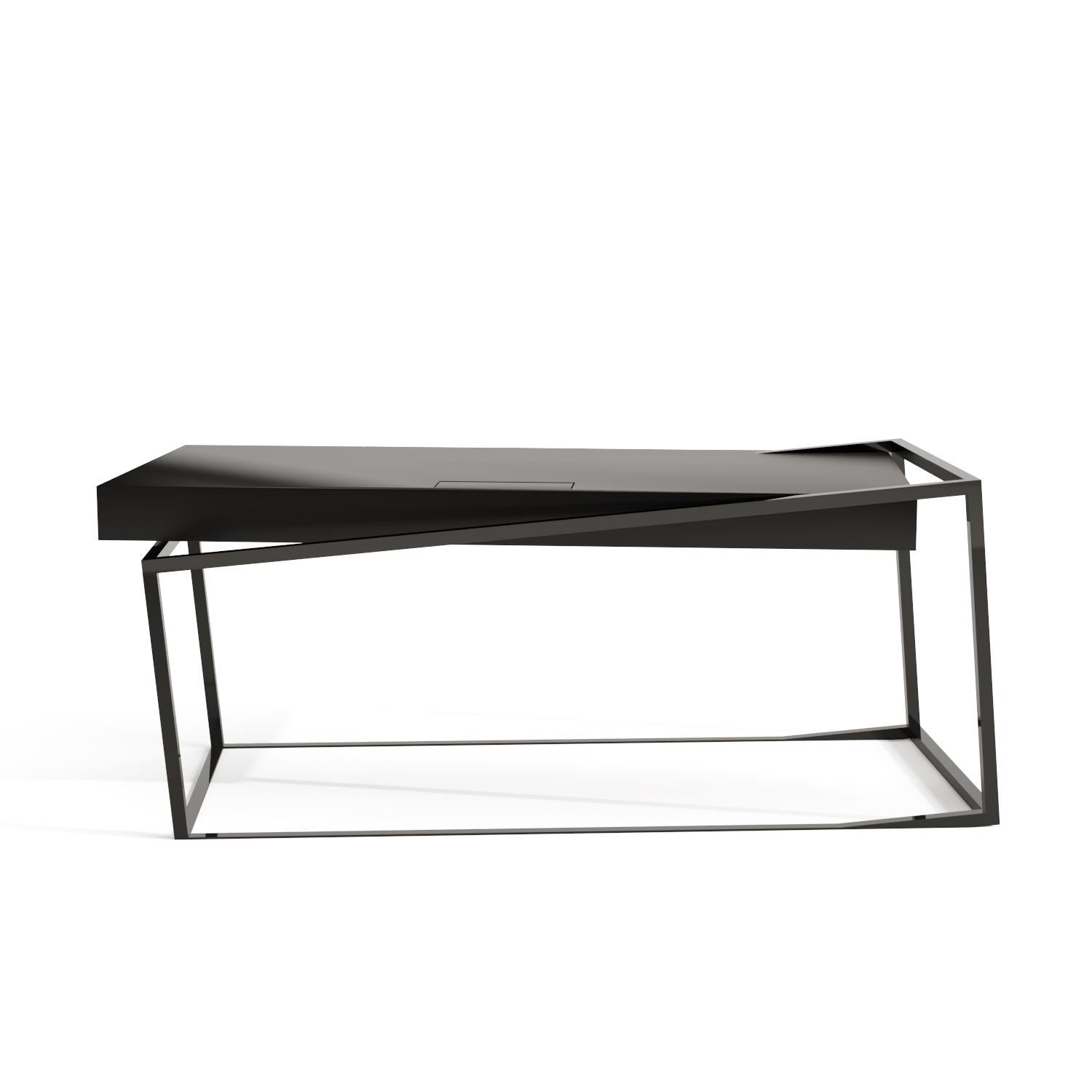 Modern Home Office Writing Executive Desk Black Oak Wood Black Lacquered Steel In New Condition For Sale In Vila Nova Famalicão, PT