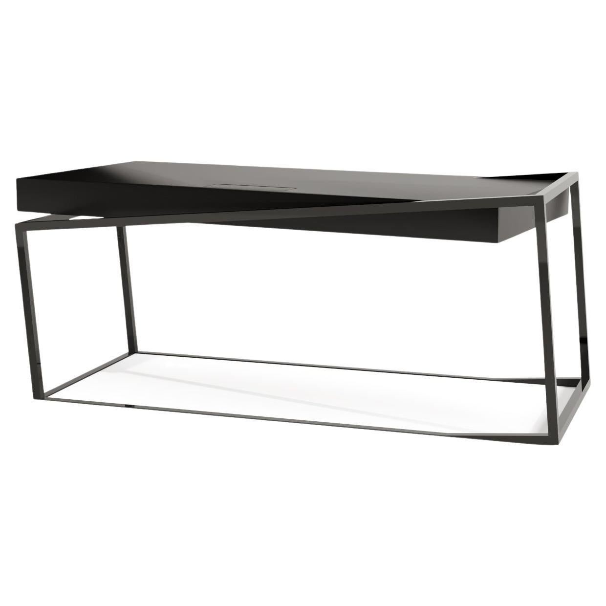 Modern Home Office Writing Executive Desk Black Oak Wood Black Lacquered Steel For Sale