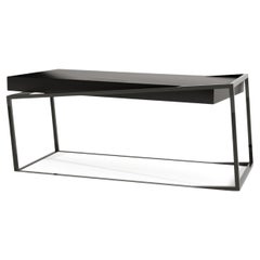 Home Office Writing Executive Desk in Black Oak Wood & Black Lacquered Steel