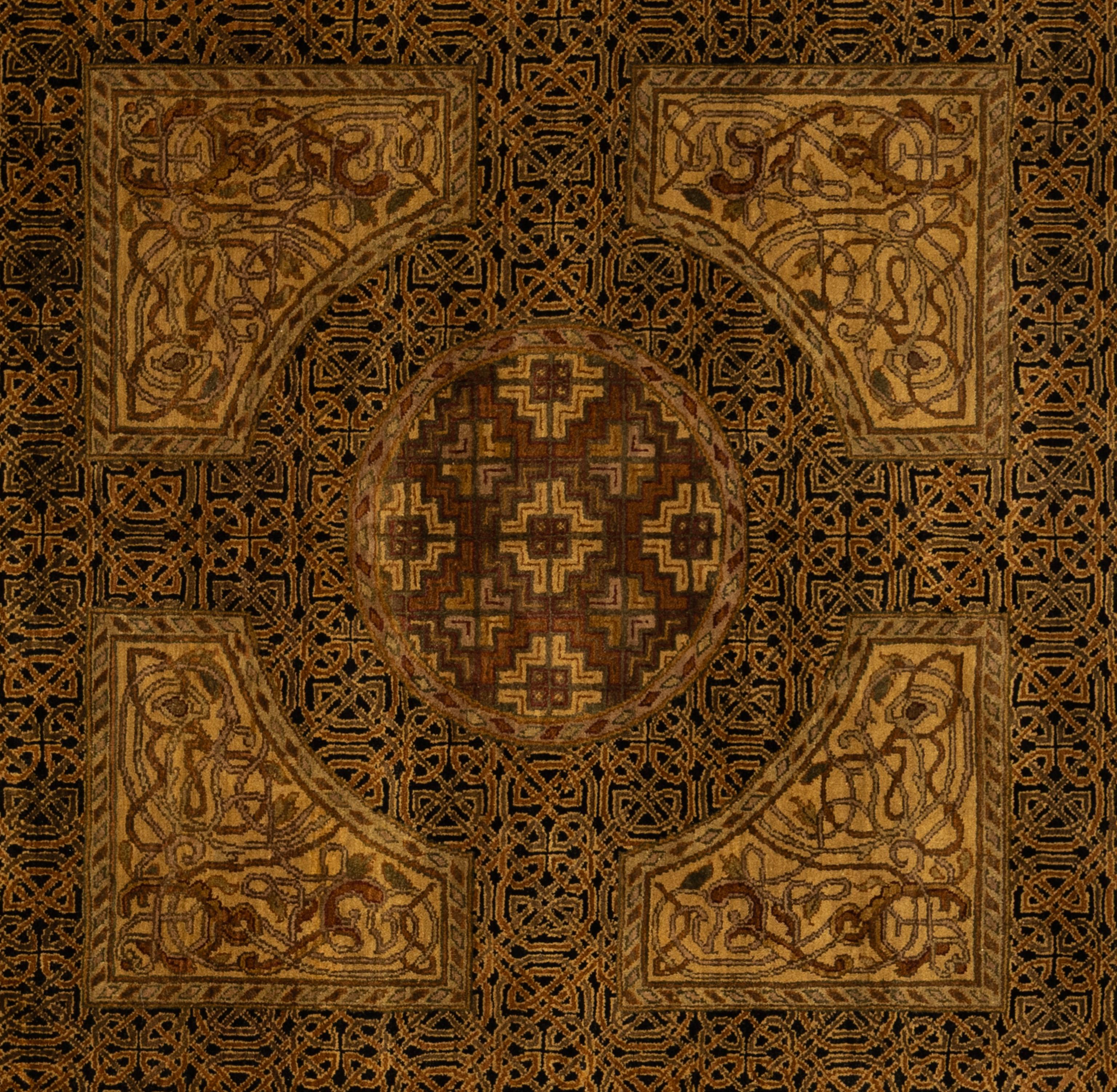 Beautifully detailed modern yet timeless Agra rug from India, featuring a decorative floral and vine pattern throughout. Handwoven by master weavers and made of 100% wool. This sophisticated rug has the perfect balance of light and dark tones making