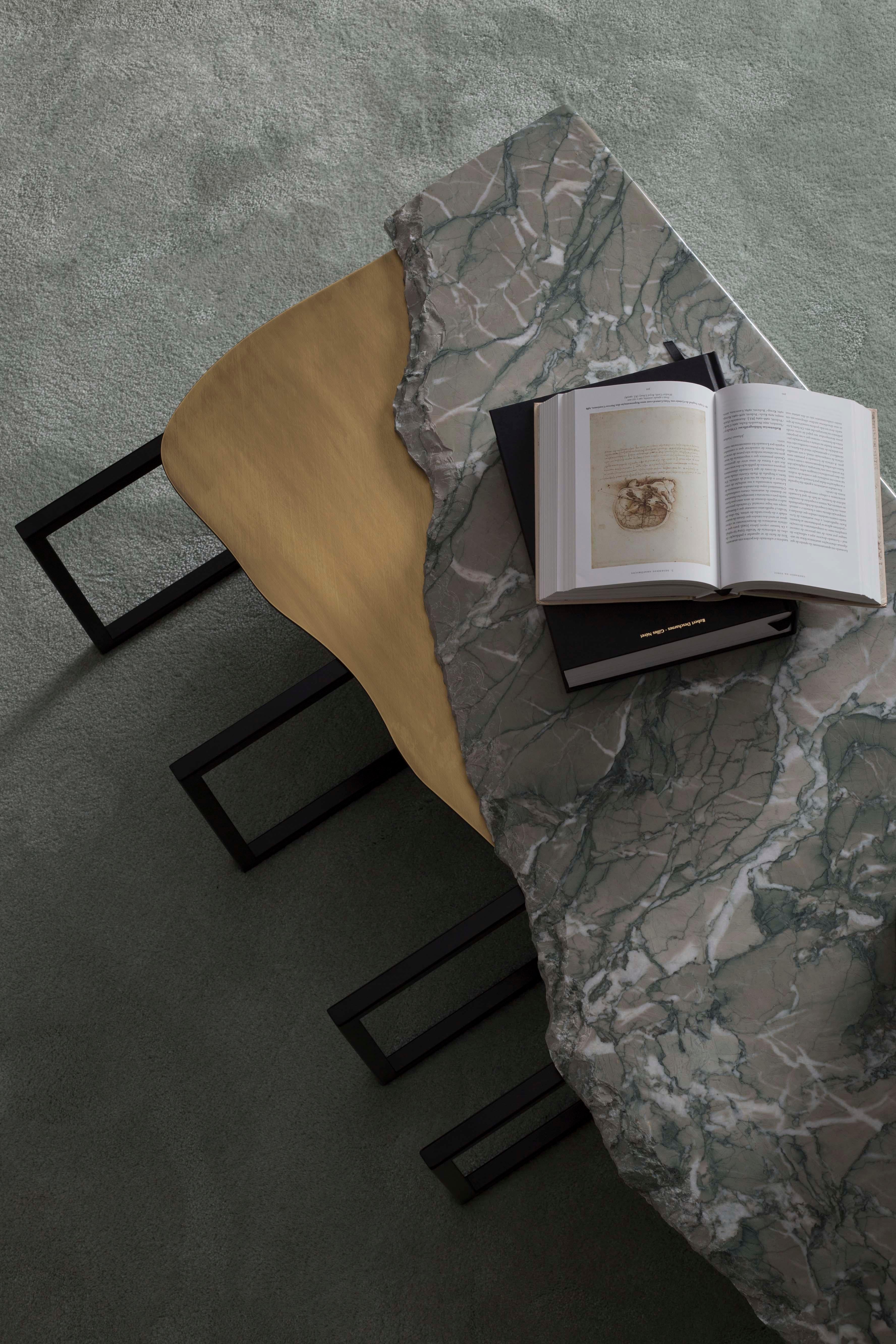 Mid-Century Modern Aire Marble Coffee Table, Marble, Brass, Handmade Greenapple For Sale 4