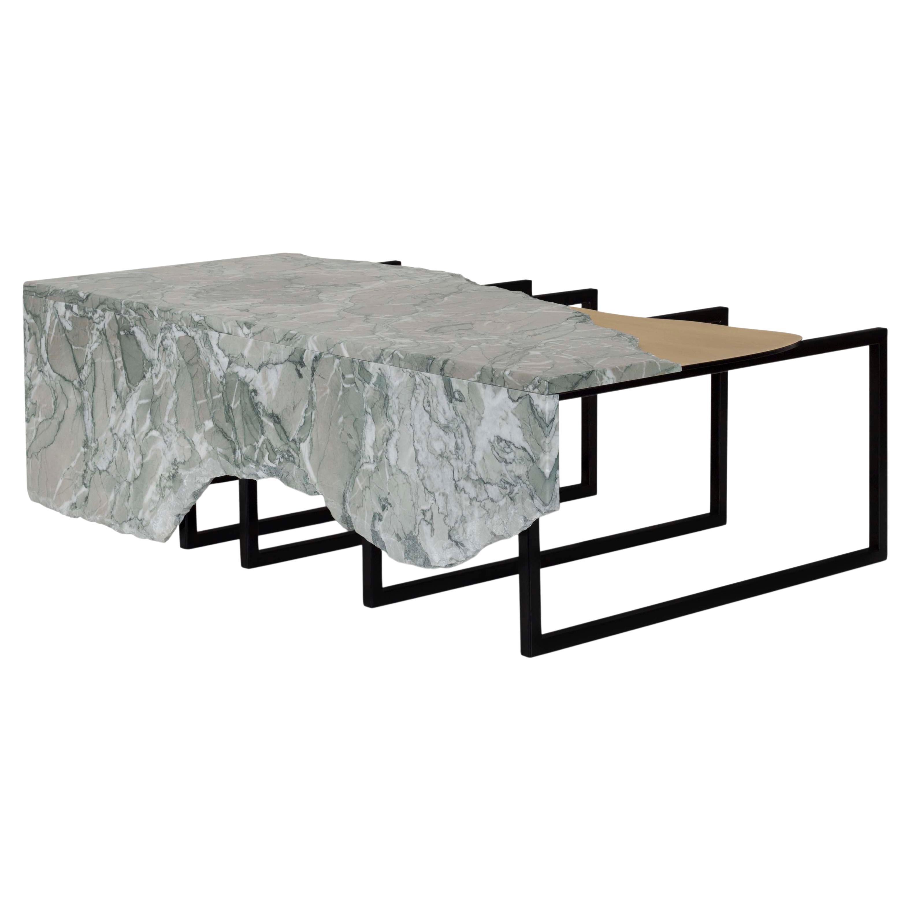 Modern Aire Coffee Table in Verde Antigua Marble Handcrafted by Greenapple