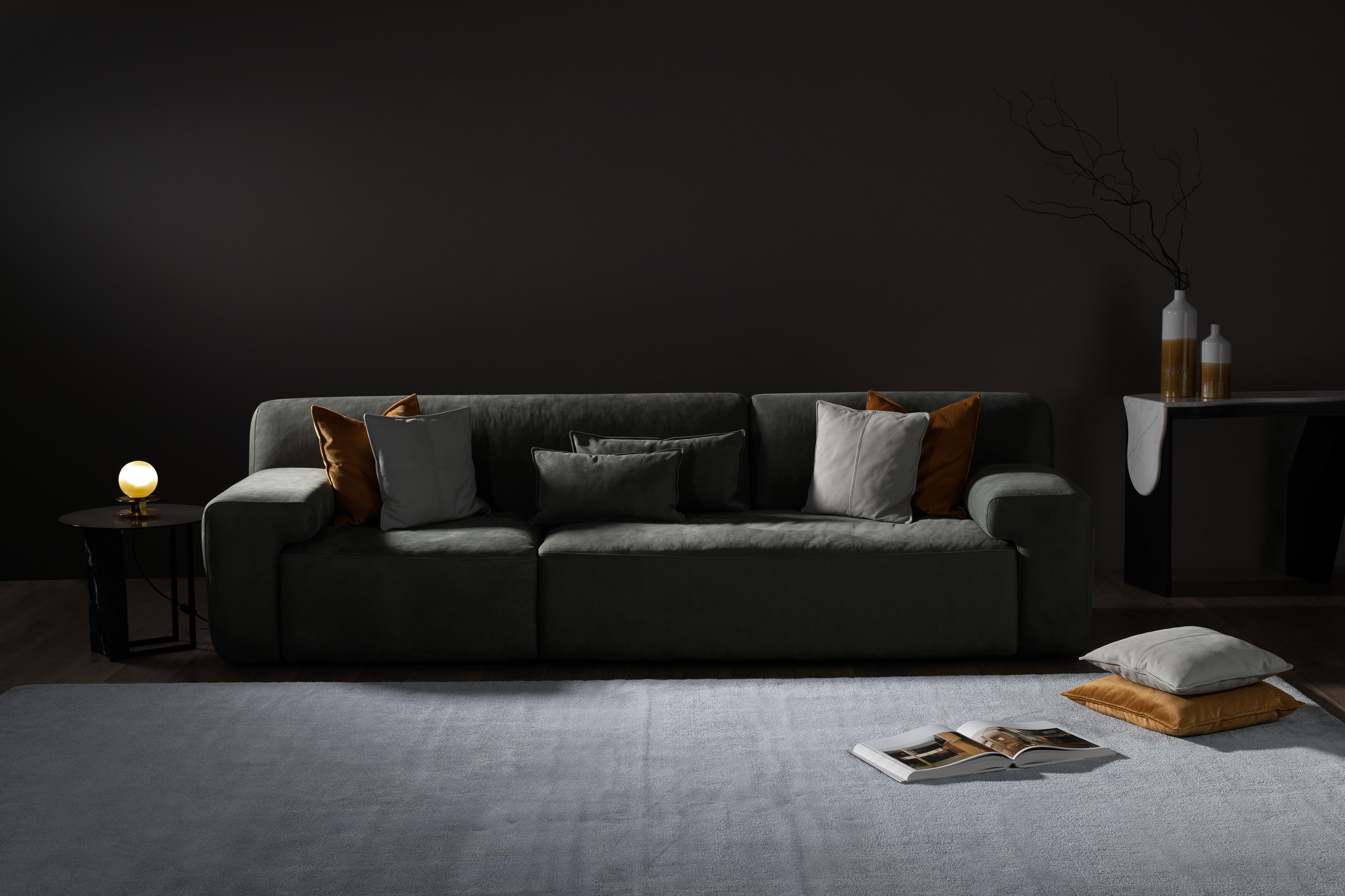 Modernes Almourol-Sofa, hellblaues Leder, handgefertigt in Portugal von Greenapple im Angebot 5
