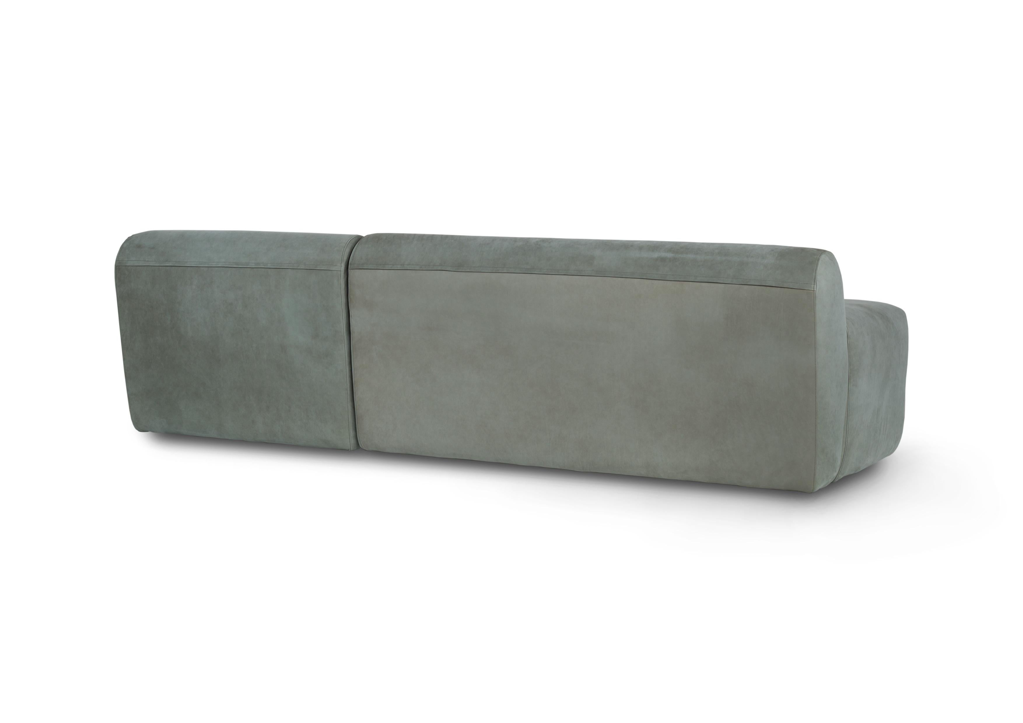 Modern Almourol Sofa, Light Blue Leather, Handmade in Portugal by Greenapple For Sale 6