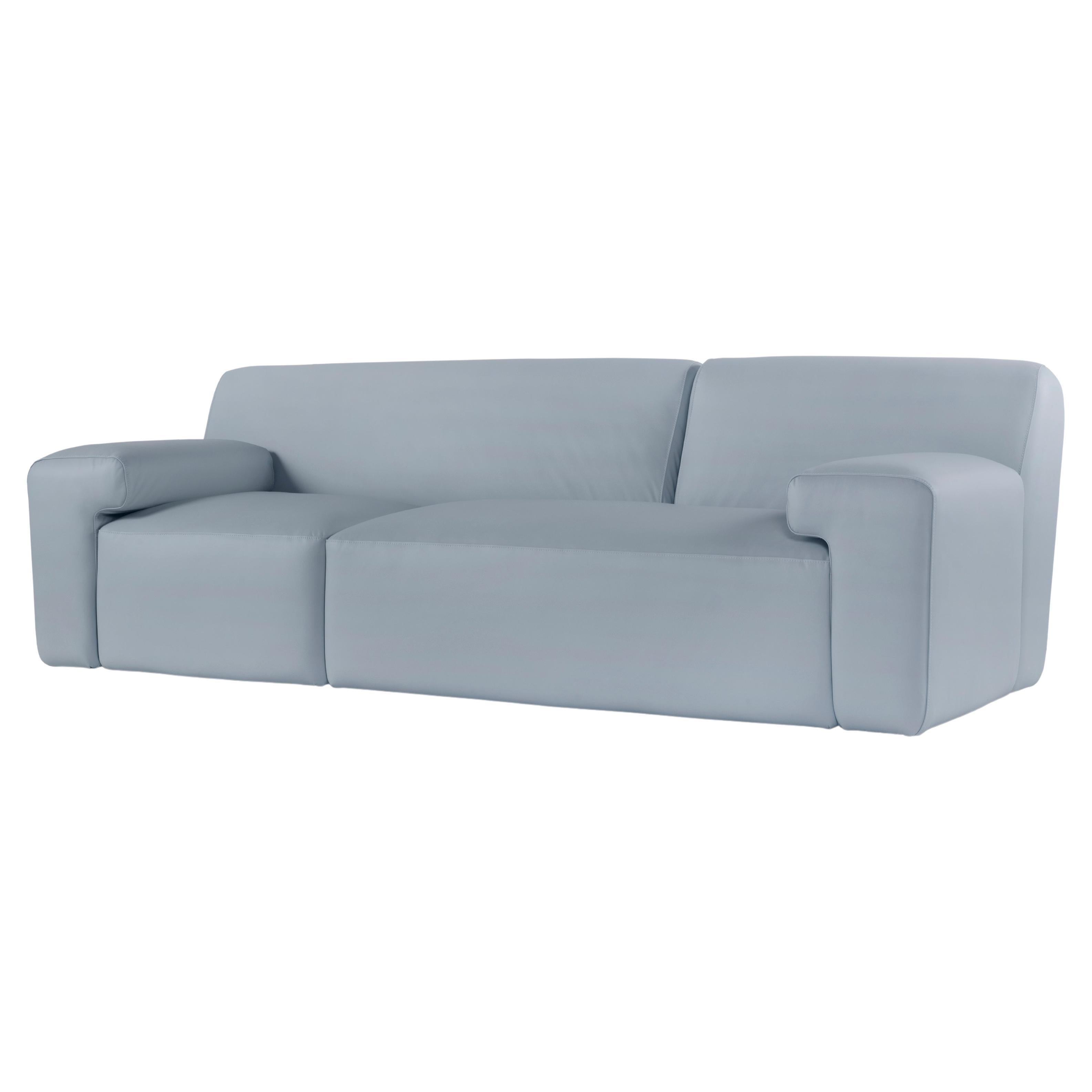 Contemporary Modern Almourol 3-Seat Sofa in Light Blue Leather by Greenapple