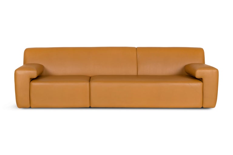 Contemporary Modern Almourol 4-Seat Sofa in Camel Leather by Greenapple For Sale 7