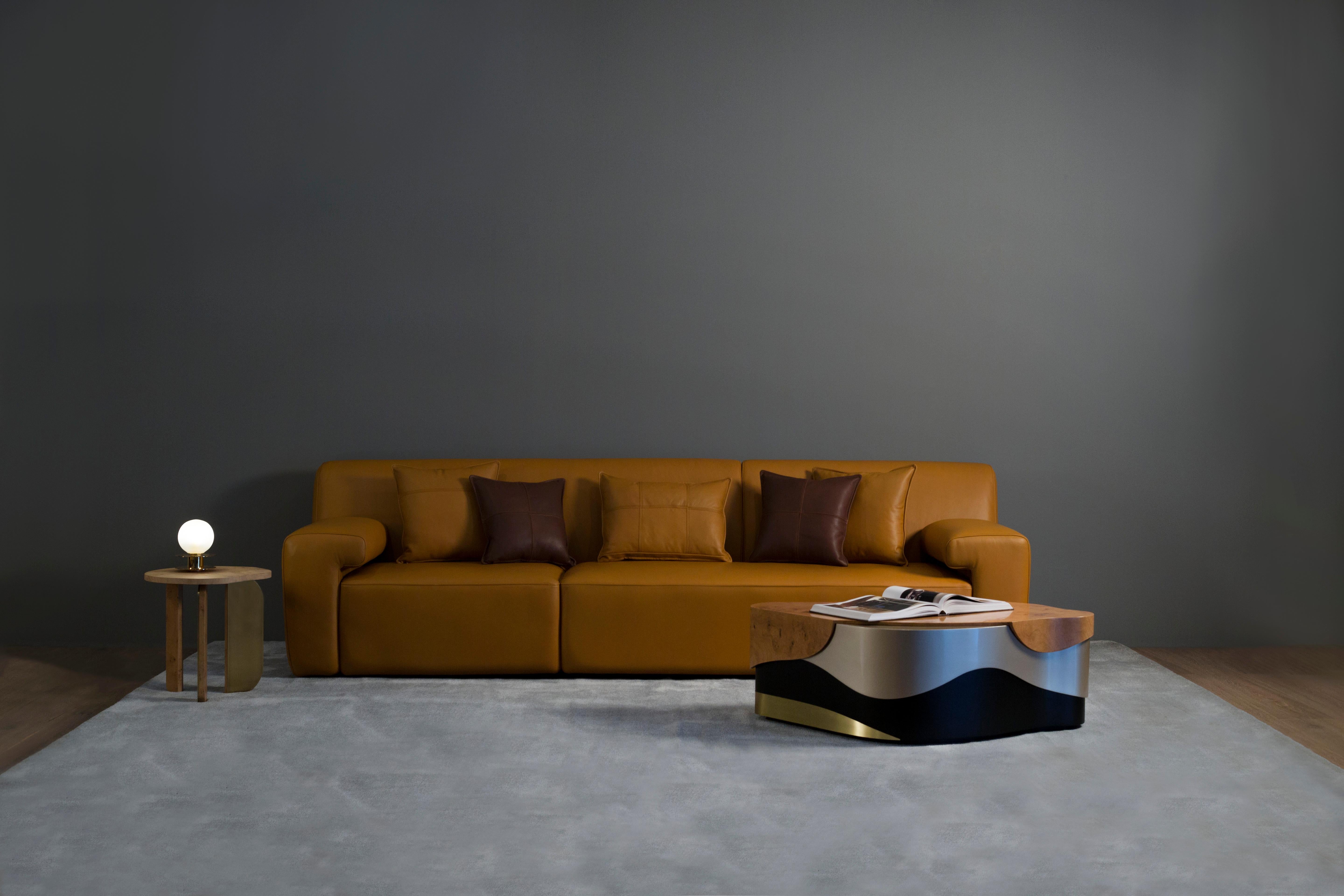 Modernes Almourol-Sofa, Kamelfarbenes italienisches Leder, handgefertigt in Portugal von Greenapple im Angebot 5