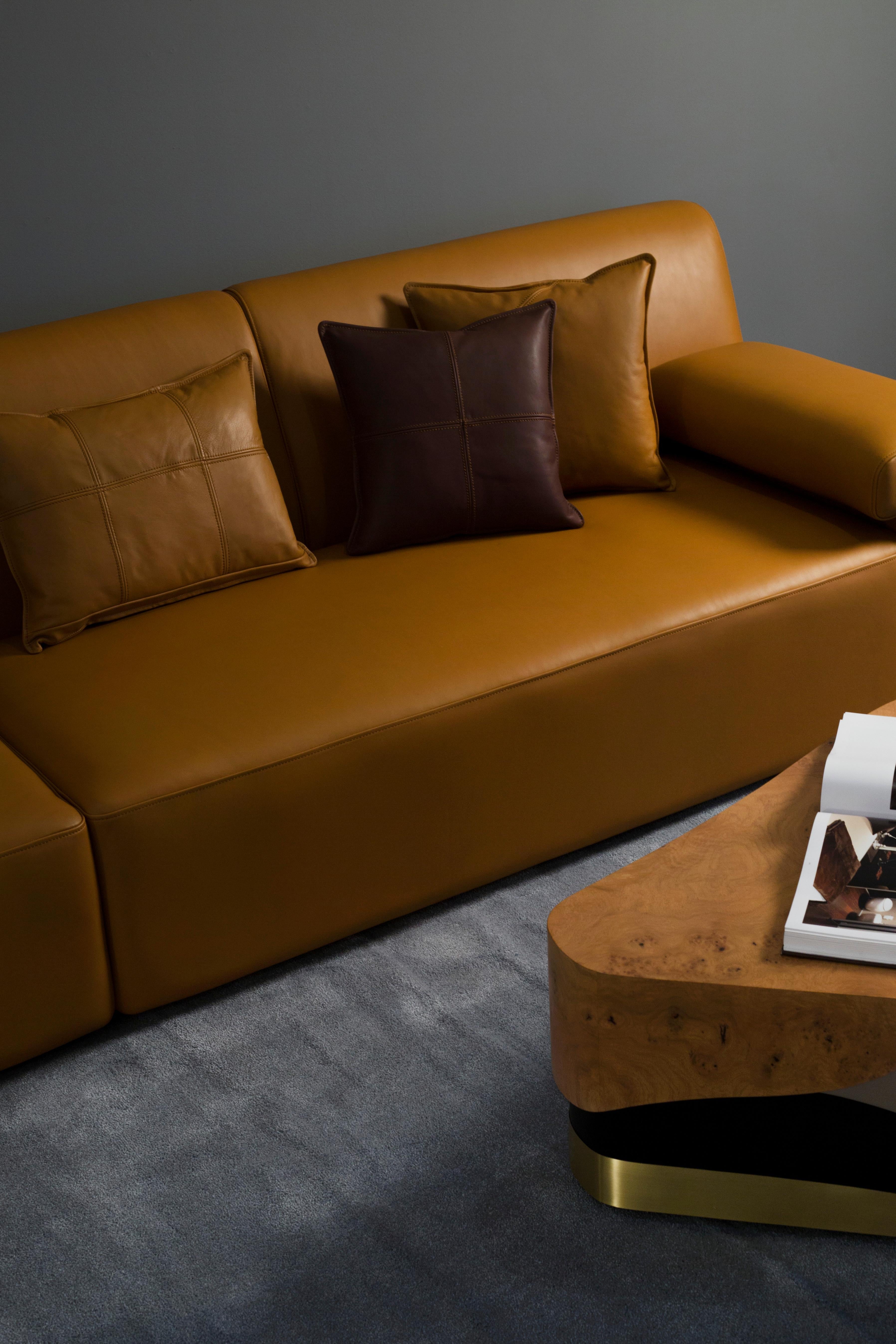 Modern Almourol Sofa, Camel Italian Leather, Handmade in Portugal by Greenapple For Sale 6