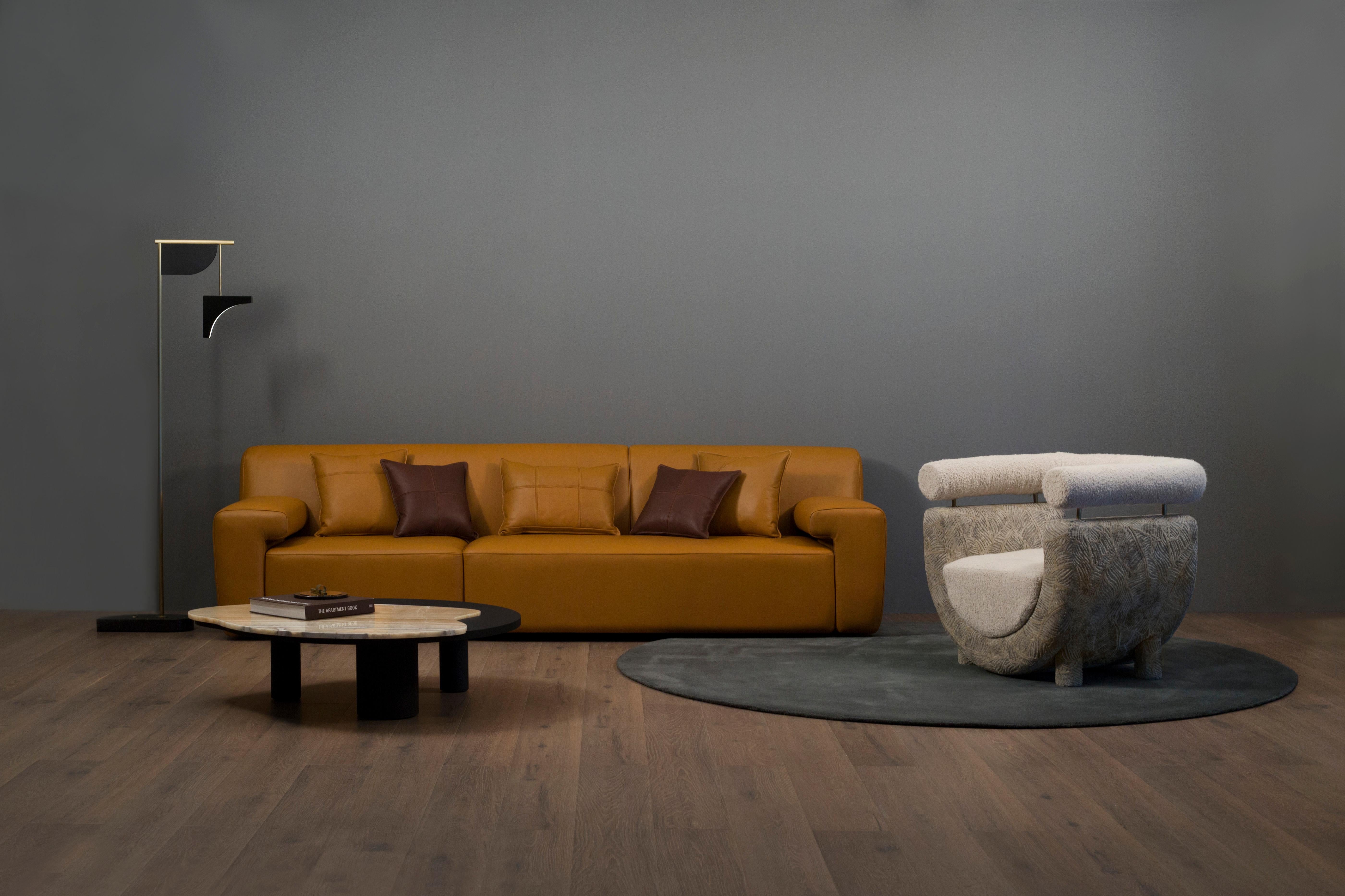 Modernes Almourol-Sofa, Kamelfarbenes italienisches Leder, handgefertigt in Portugal von Greenapple im Angebot 9