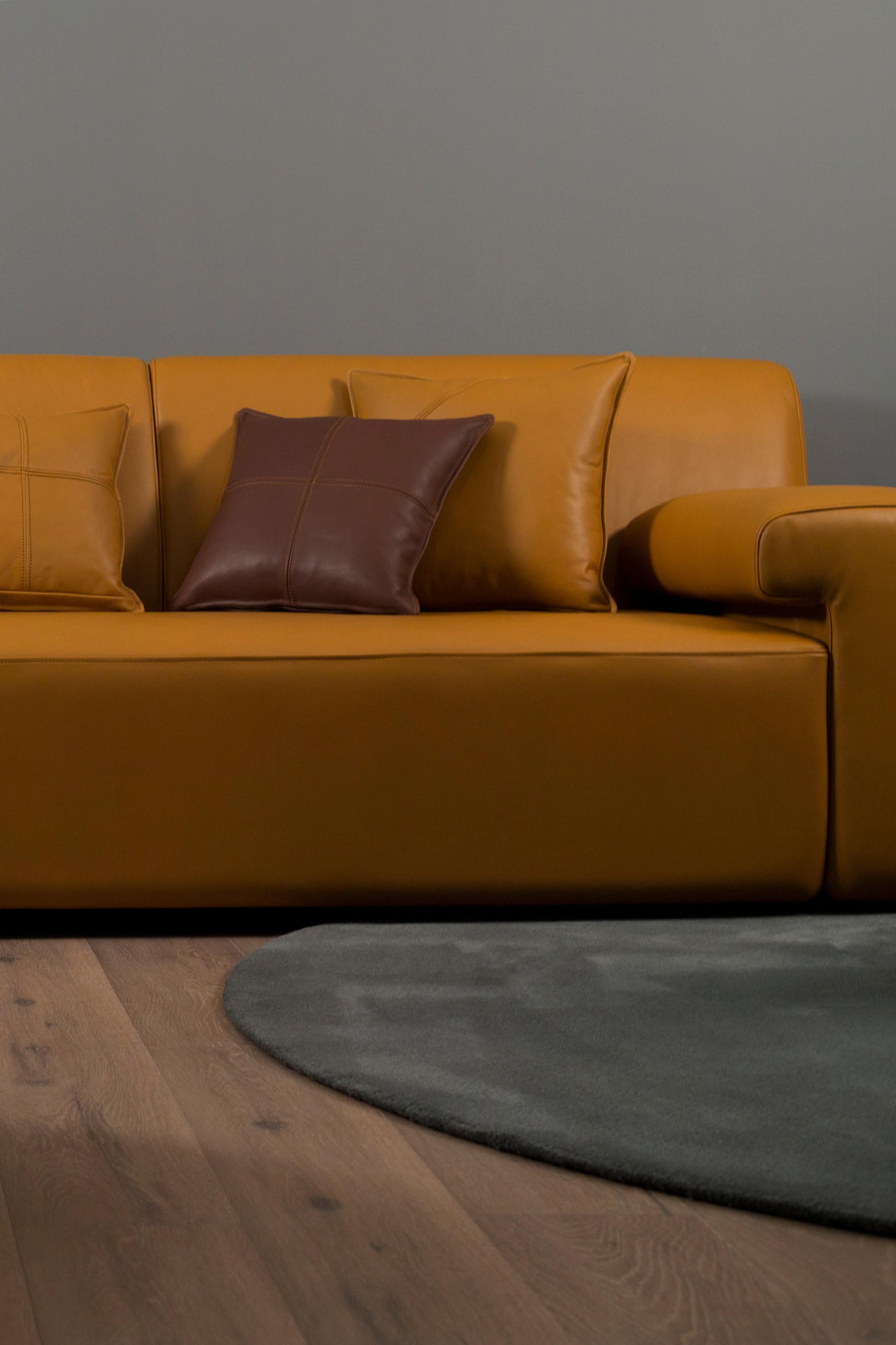 Modern Almourol Sofa, Camel Italian Leather, Handmade in Portugal by Greenapple For Sale 9