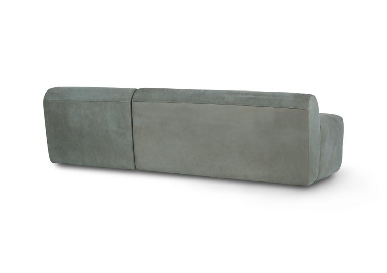 Contemporary Modern Almourol 4-Seat Sofa in Olive Green Leather by Greenapple In New Condition For Sale In Cartaxo, PT