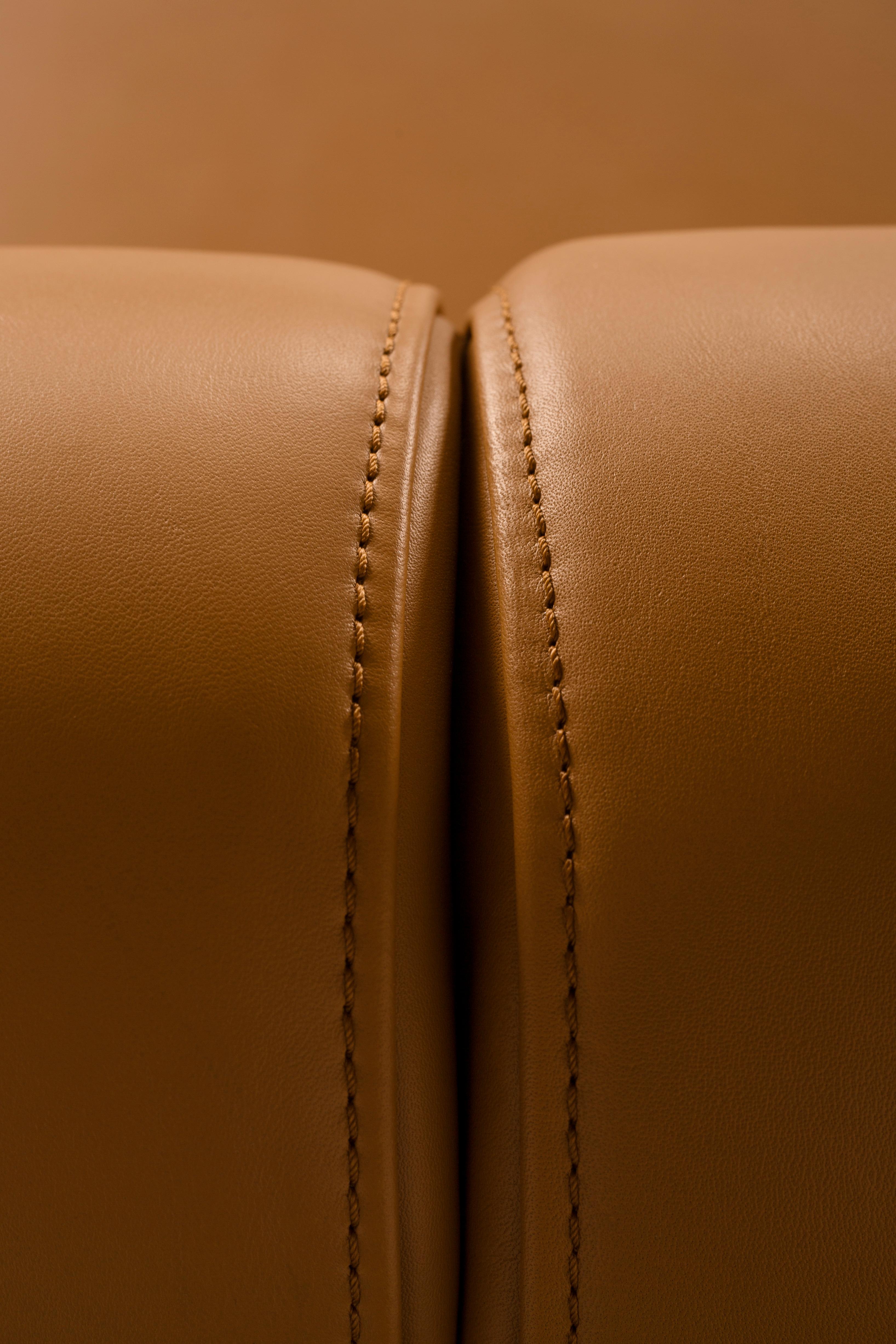 Brass Modern Almourol Sofa, Camel Italian Leather, Handmade in Portugal by Greenapple For Sale