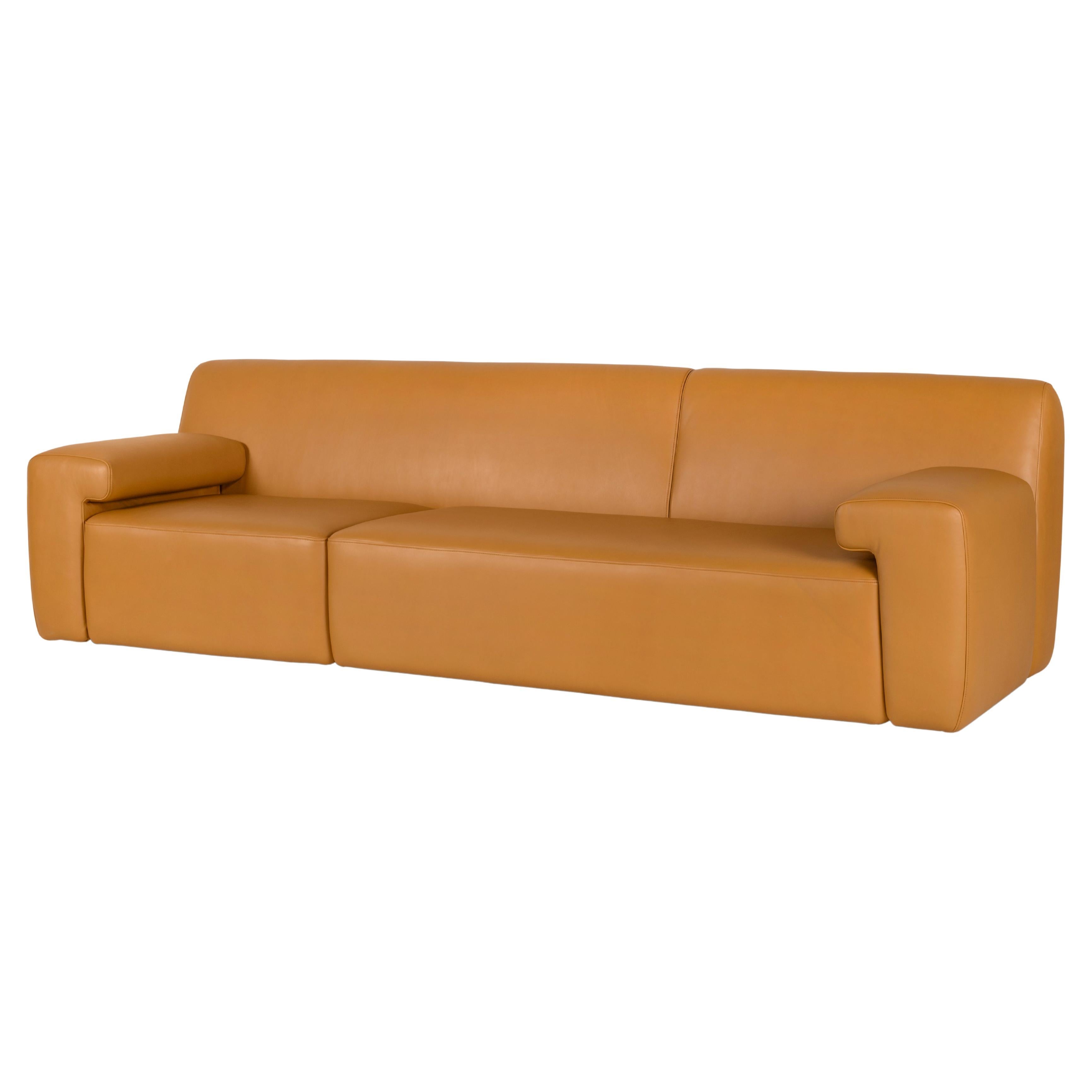 Contemporary Modern Almourol 4-Seat Sofa in Camel Leather by Greenapple