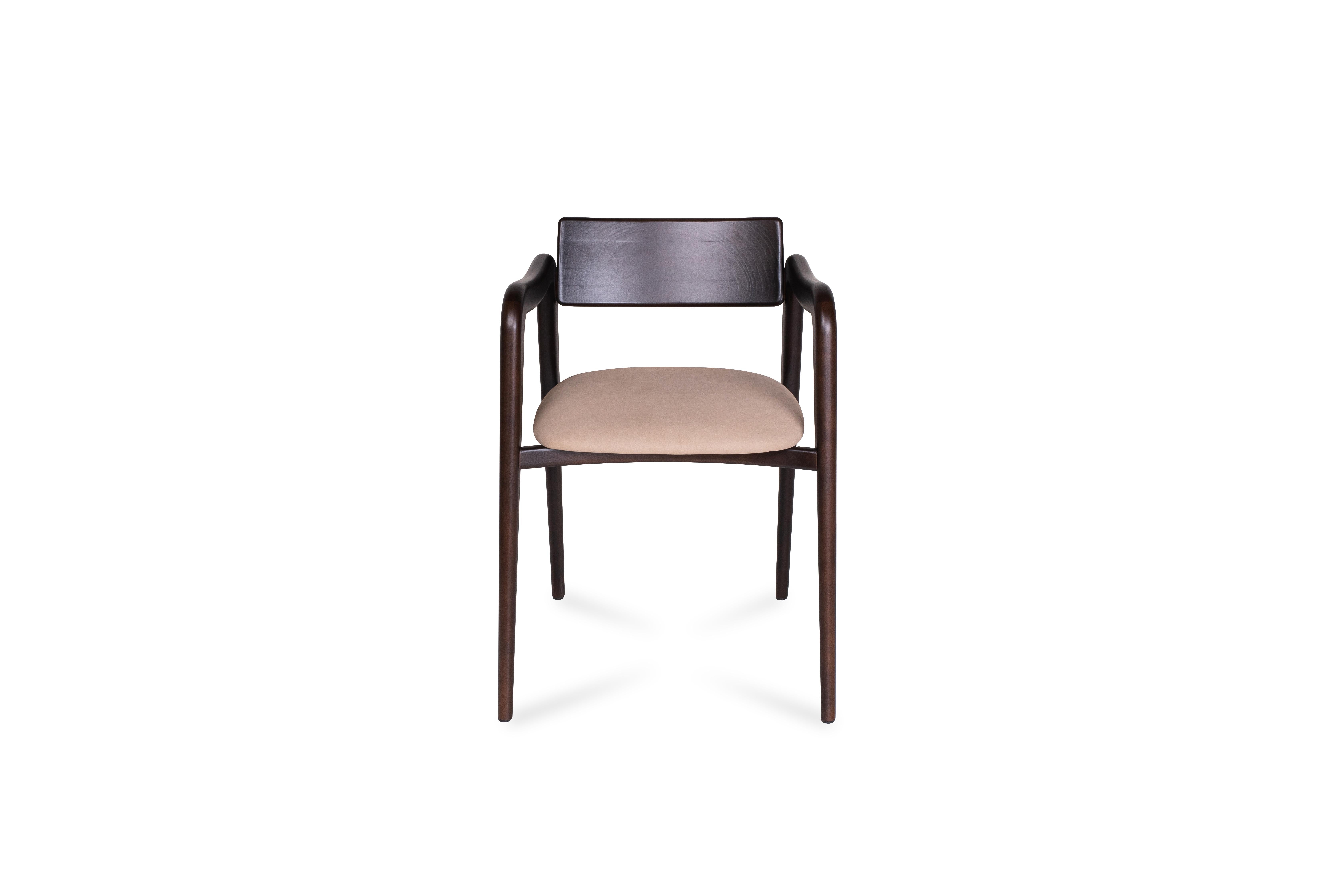 Modern Anjos Dining Chairs, Light-Brown Leather, Handmade Portugal by Greenapple For Sale 8