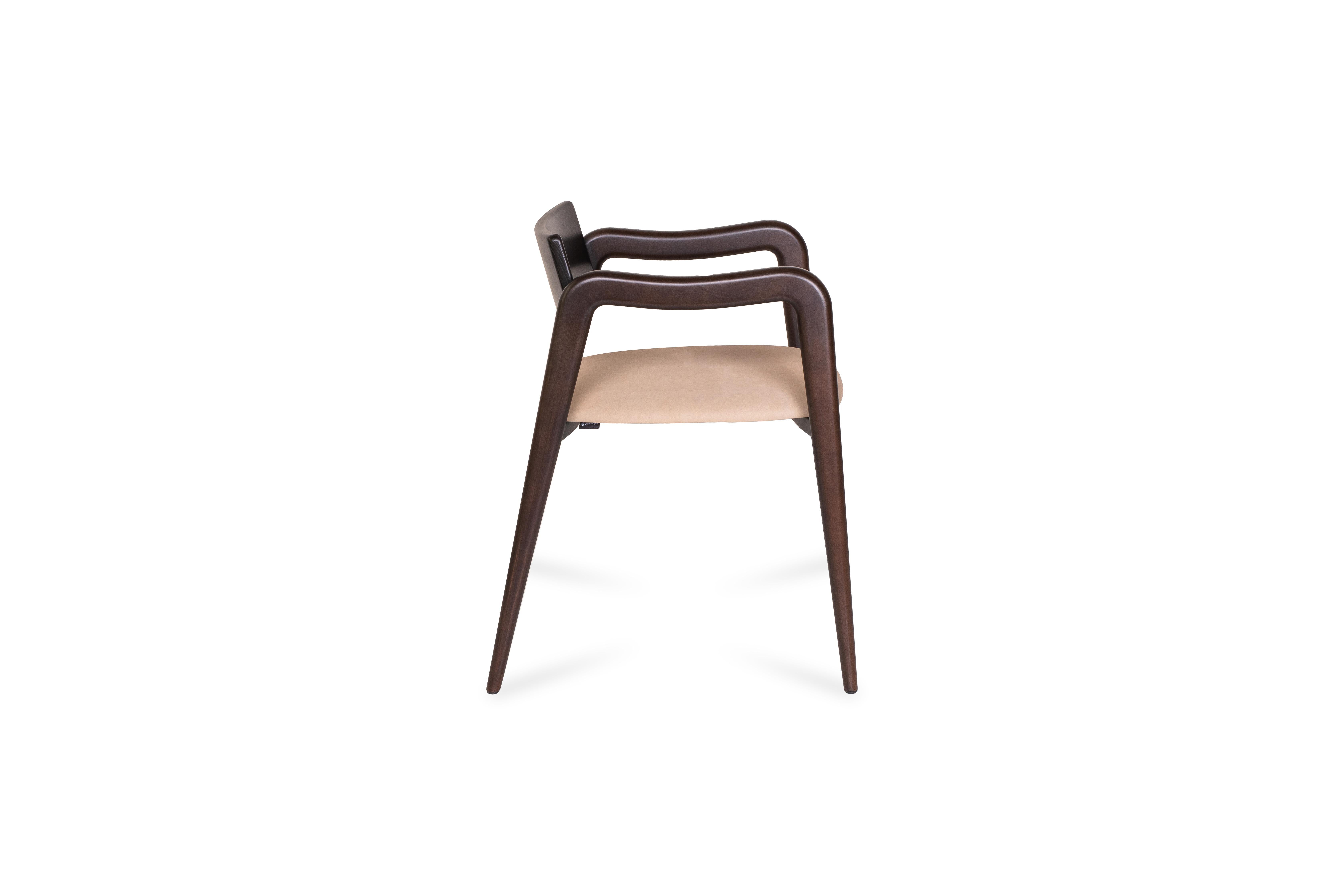 Modern Anjos Dining Chairs, Light-Brown Leather, Handmade Portugal by Greenapple For Sale 9