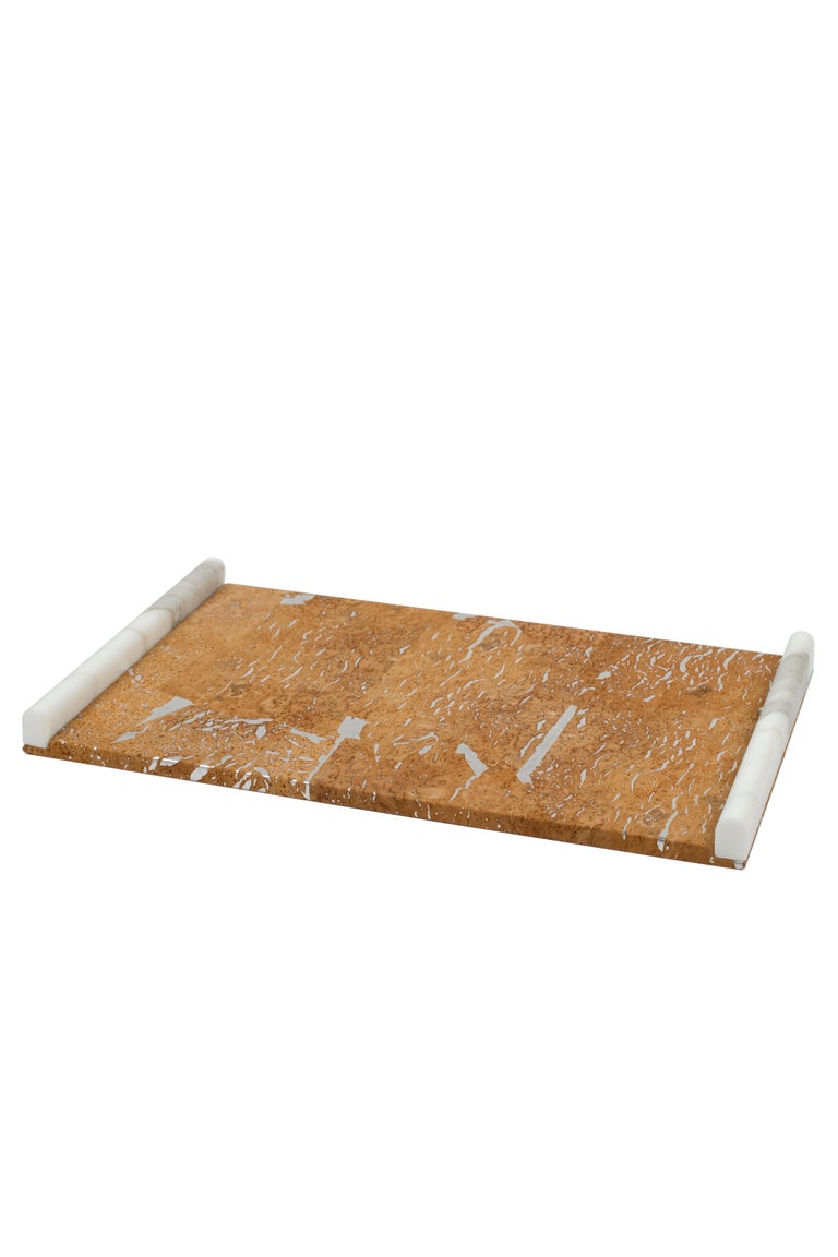 Serving Tray, Calacatta Marble & Cork, Handmade in Portugal by Lusitanus Home For Sale 1